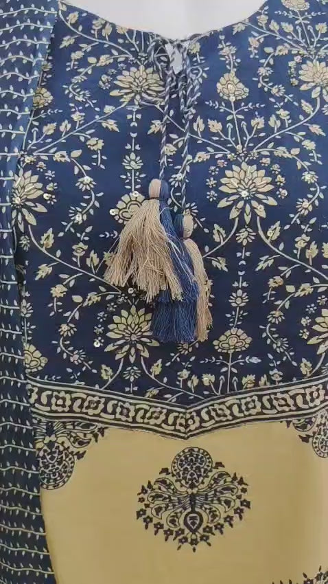 Royal Blue & Beige Printed Kurta Set with Dupatta