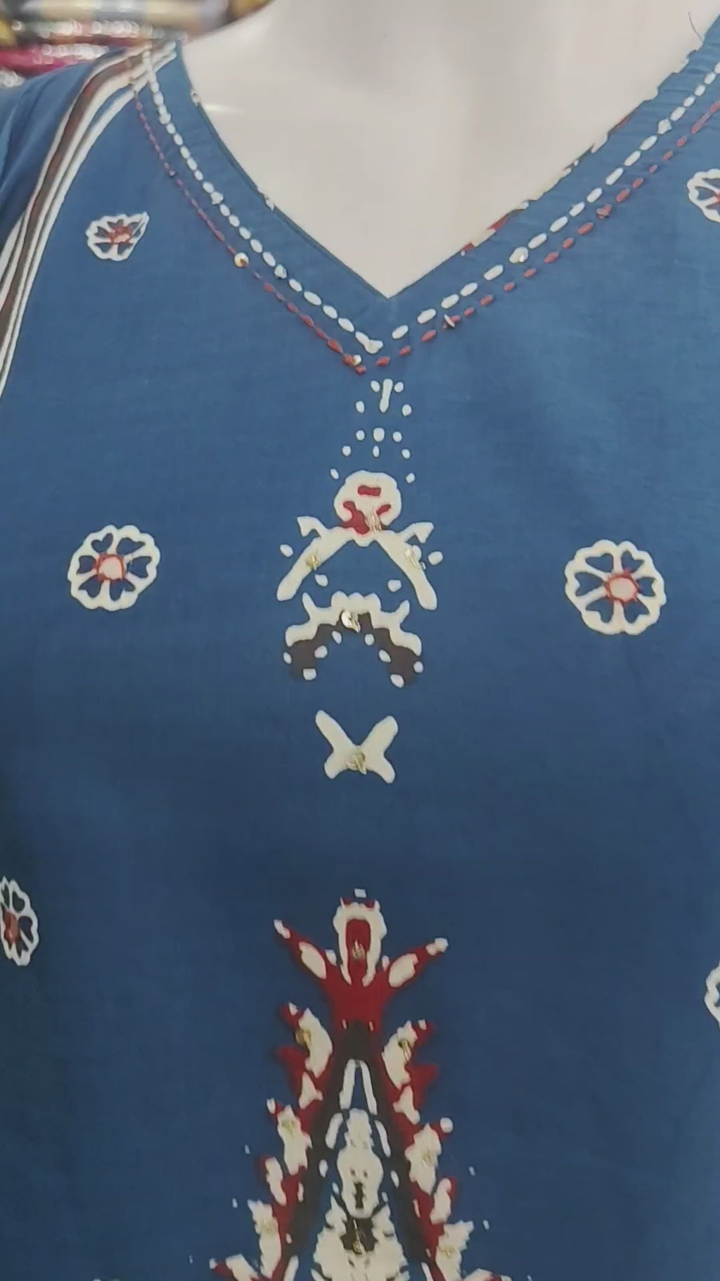 Elegant Blue Printed Cotton 3 Piece Suit Set with Dupatta