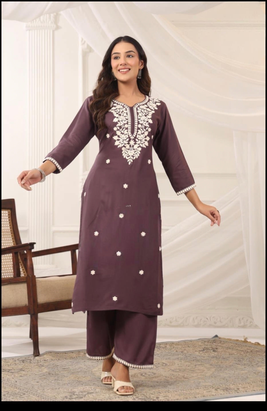 Royal Plum/ Falsa Color Embroidered Kurta Pant Set