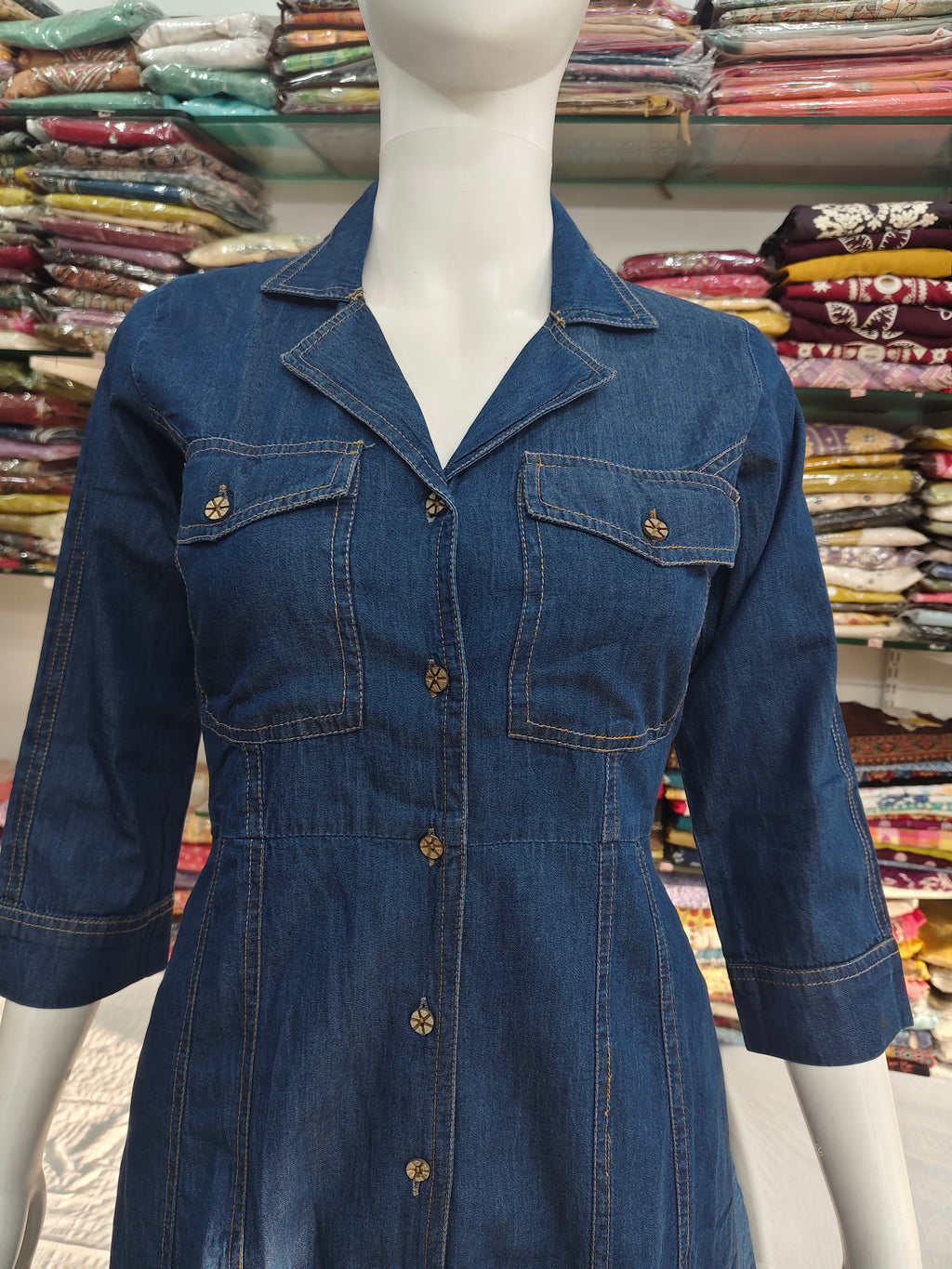 Women’s Denim Shirt Dress | Stylish Button-Down One Piece with Collar & Pockets