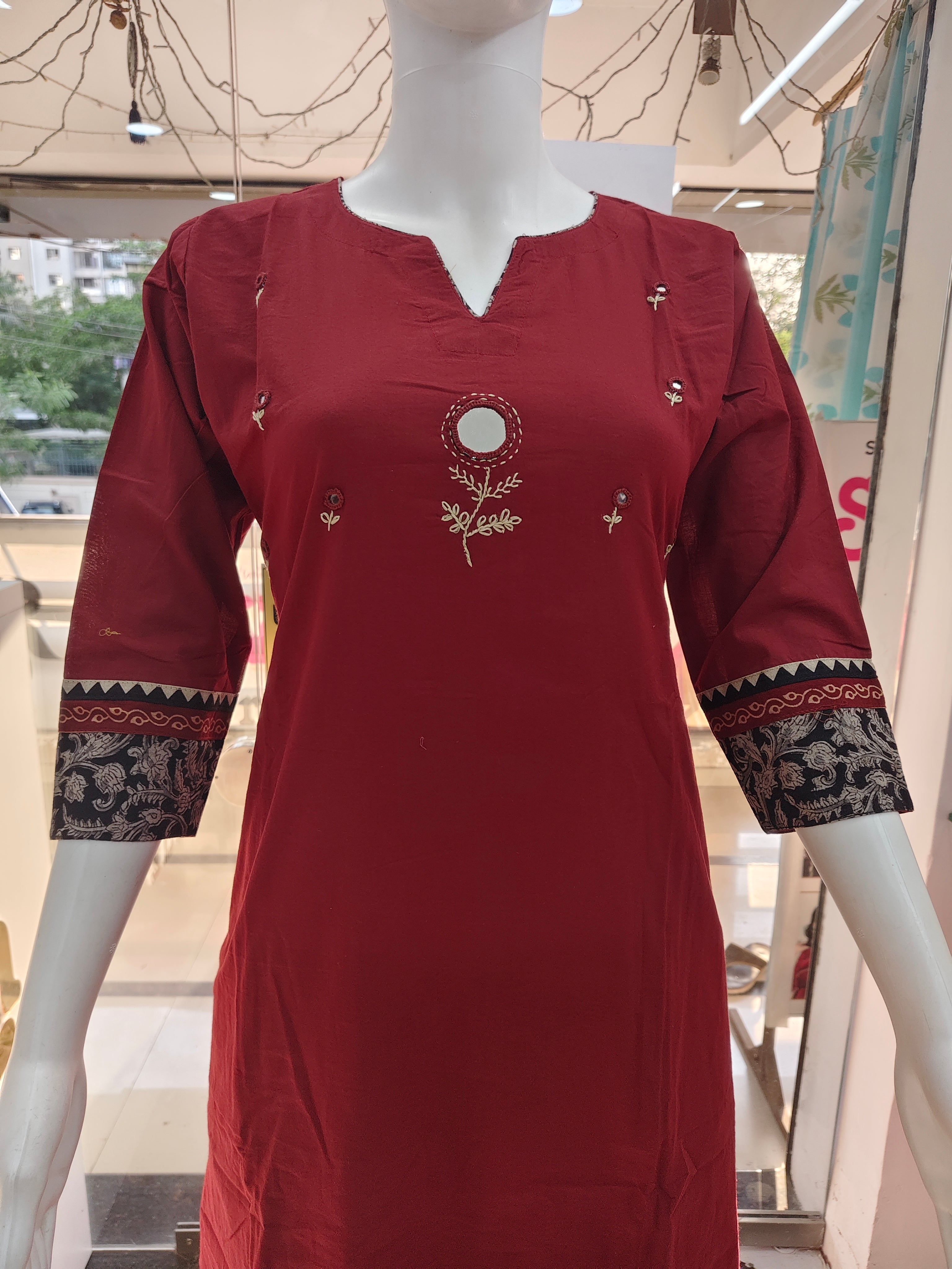 Maroon Embroidered Cotton Blend Kurta Pant Set for Women | Stylish 2 Piece Ethnic Wear