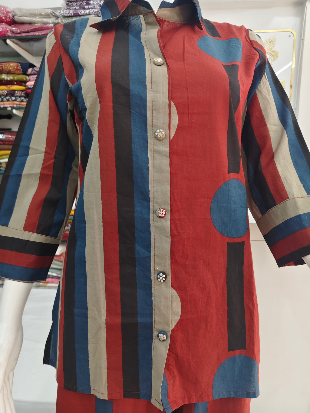 Rust Red Geometric Print Pure Cotton Co-Ord Set for Women