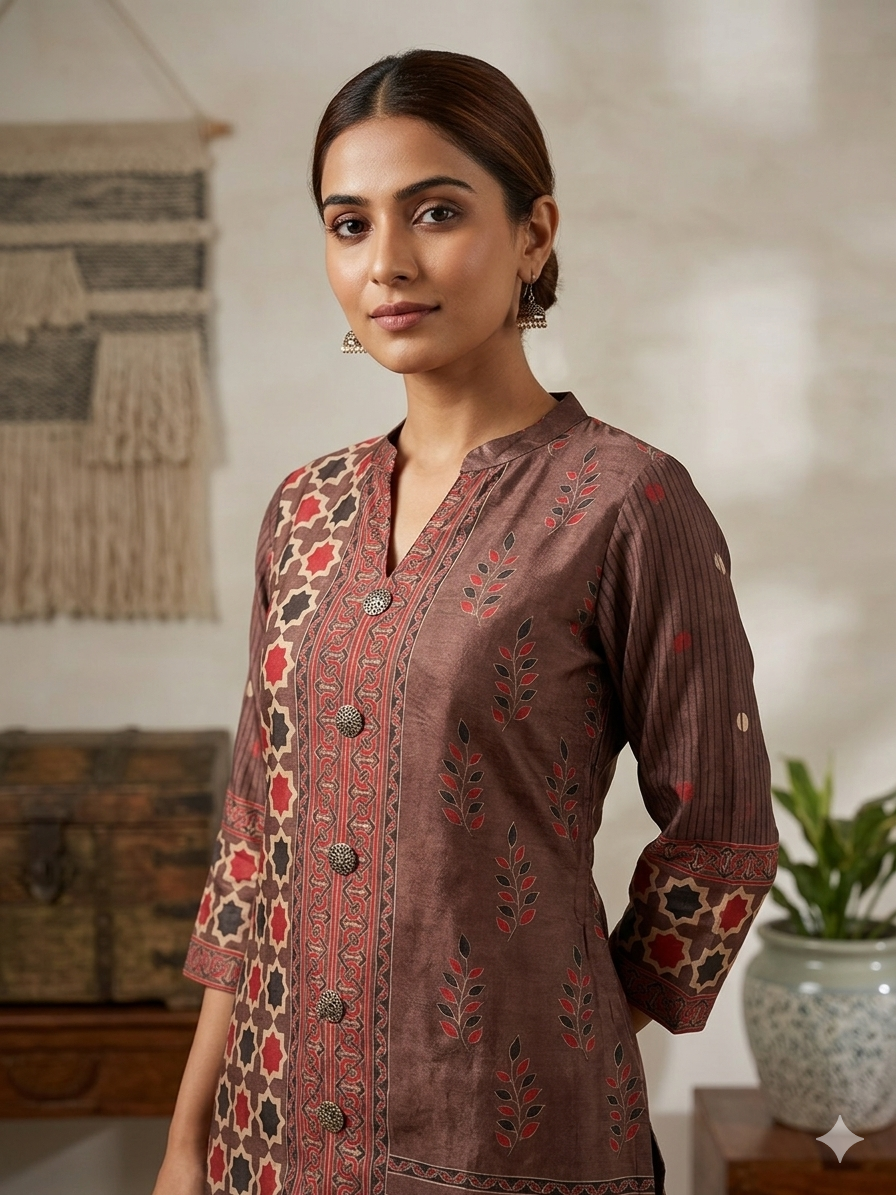 Classic Silk Printed Short Kurti Top for Women | Elegant Ethnic Casual Wear