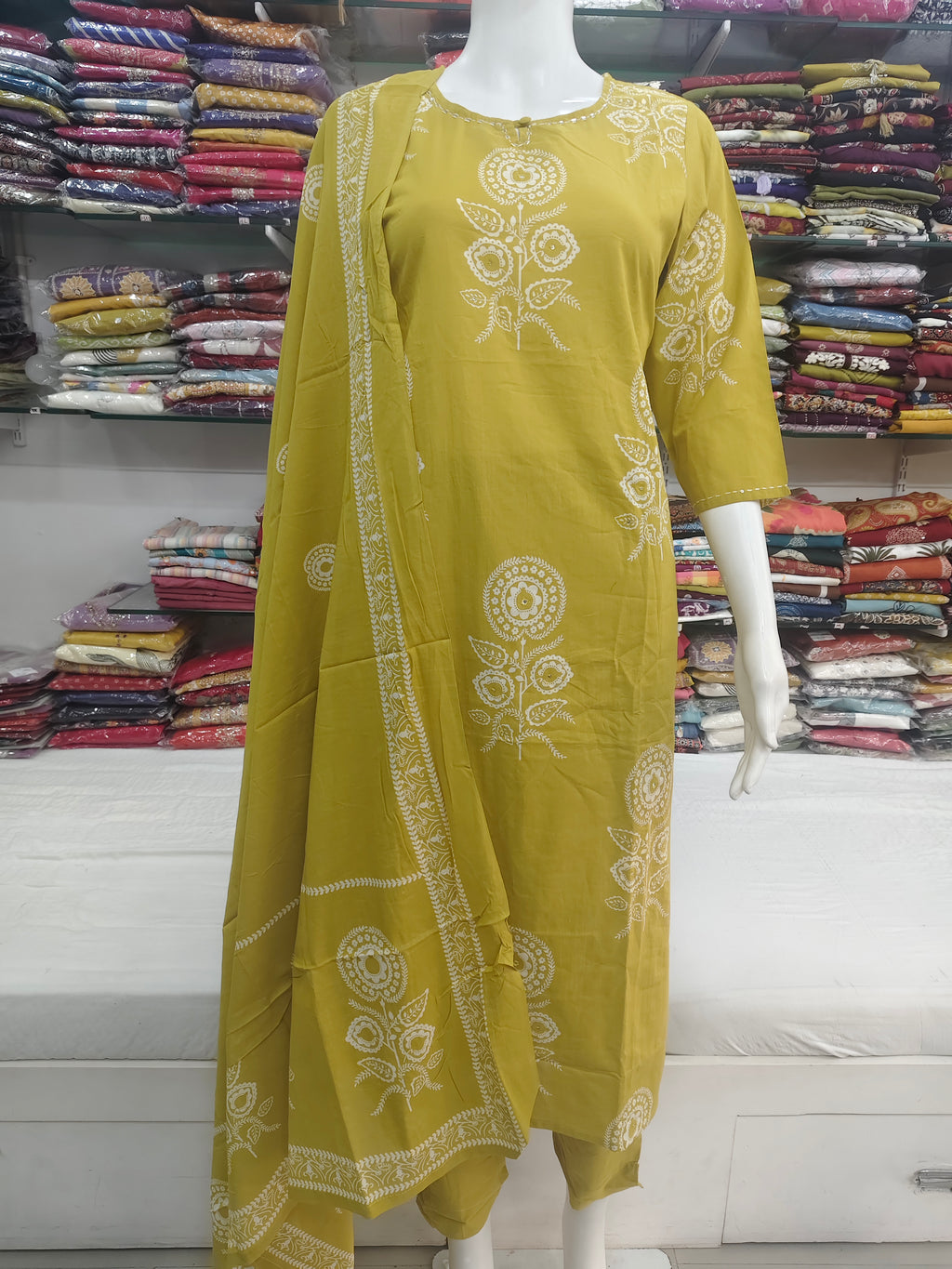 Mustard Yellow Floral Printed Kurta Set with Dupatta | 3 Piece Ethnic Suit Set