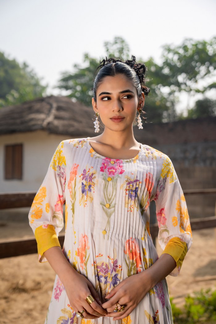 Pastel Bloom Mul Cotton Kurta Set with Lining – Floral Printed Summer Co-ord