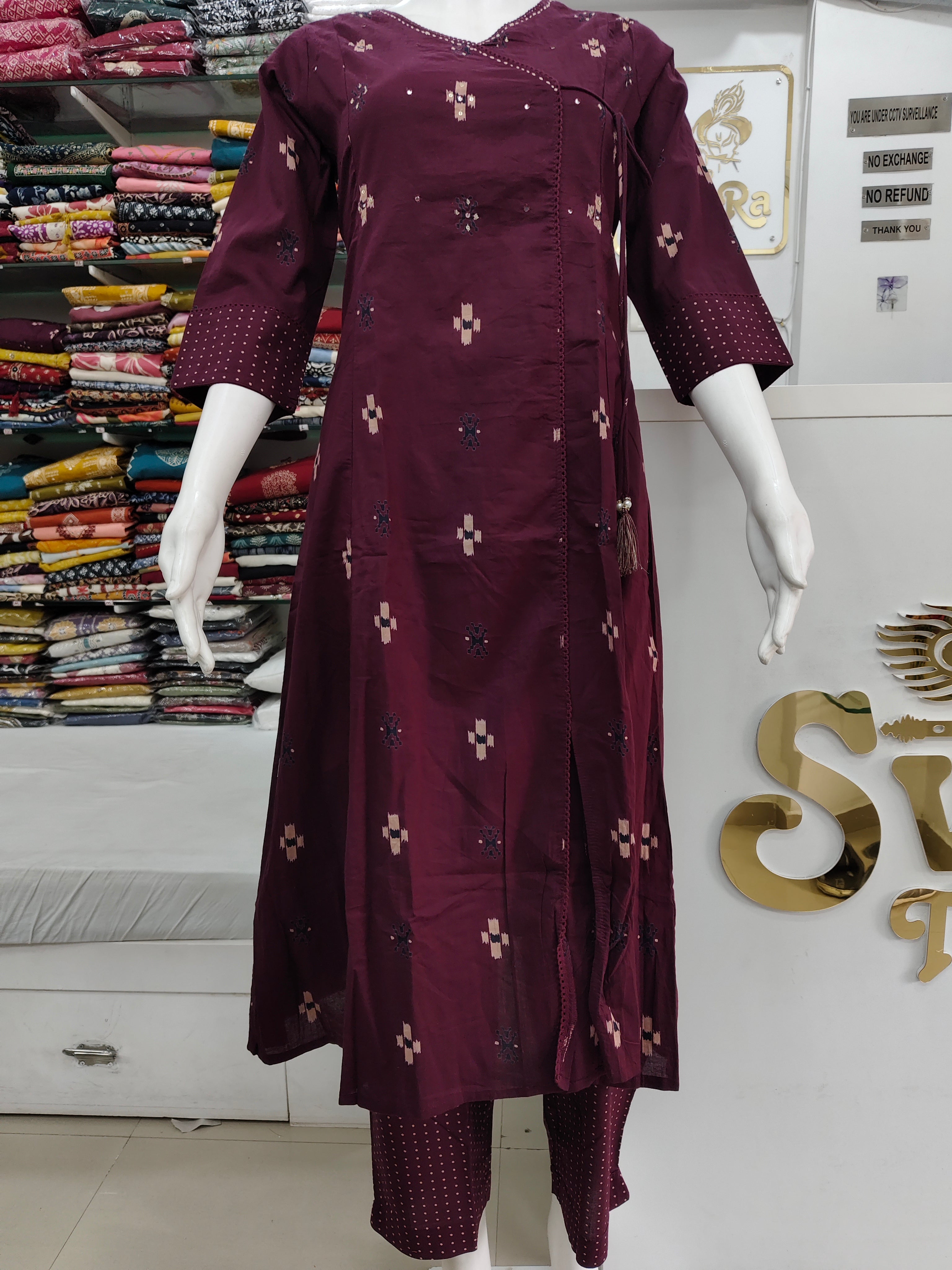 Elegant Wine Cotton Printed Kurta Set with Dupatta – 3 Piece Ethnic Suit
