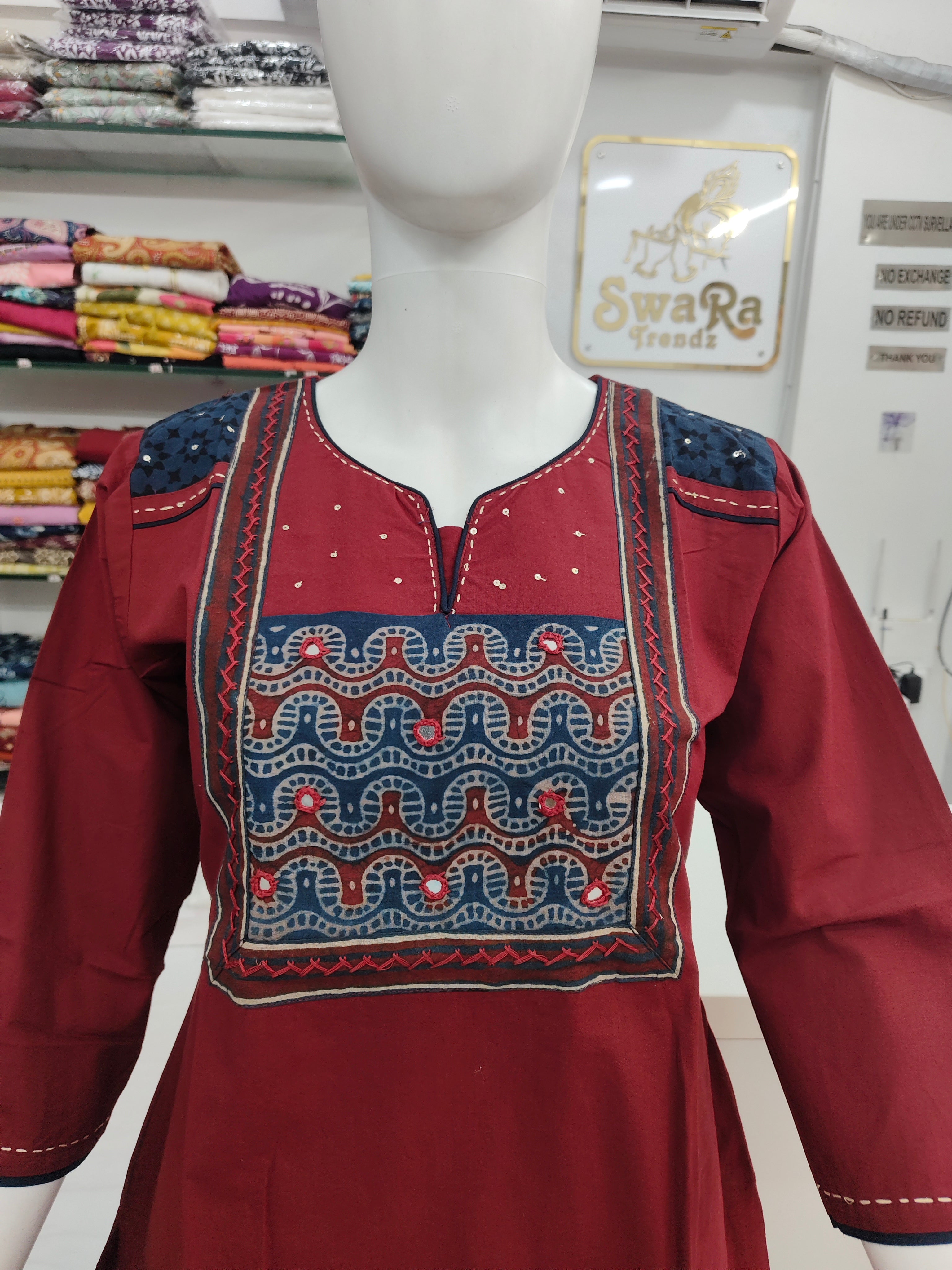 Pure Kutchi Cotton Handcrafted Short Top with Traditional Embroidery
