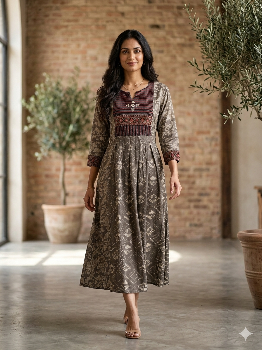 Elegant Printed Cotton 2 Piece Kurti Set for Women