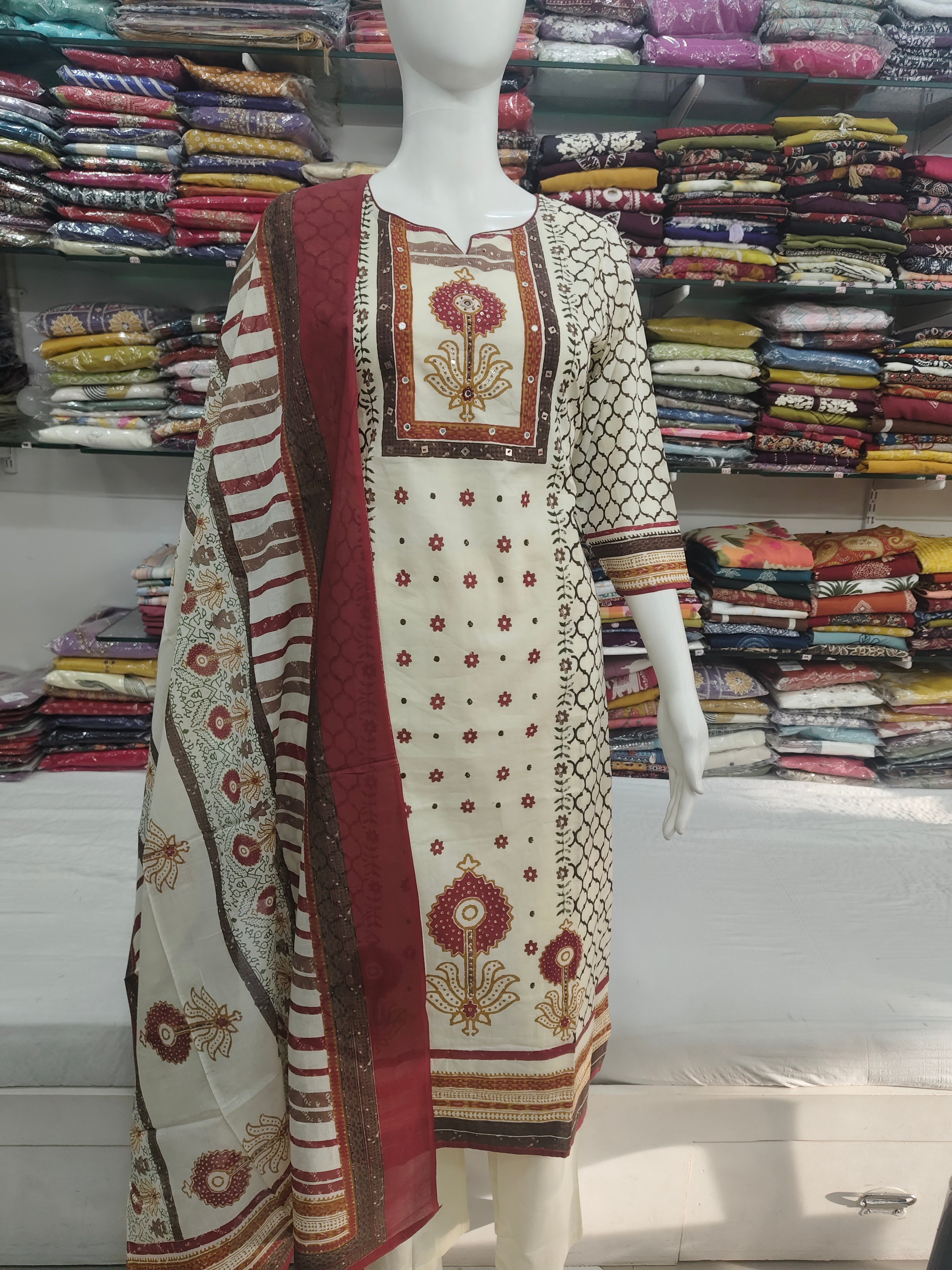 Women’s Pure Cotton Printed 3 Piece Suit Set with Dupatta | Ethnic Straight Kurta Pant Set