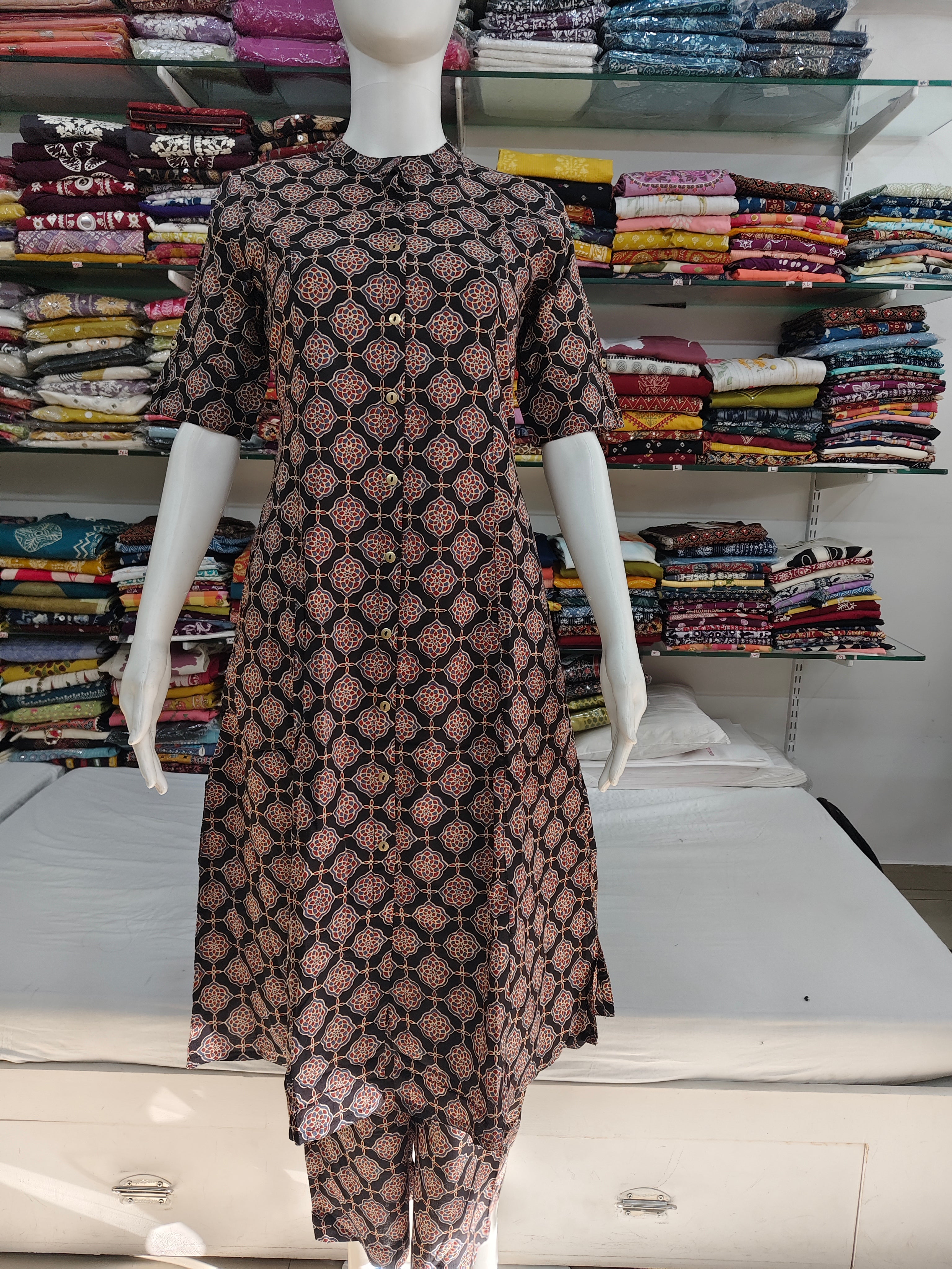 Elegant Printed Cotton 2-Piece Kurti Pant Set for Women