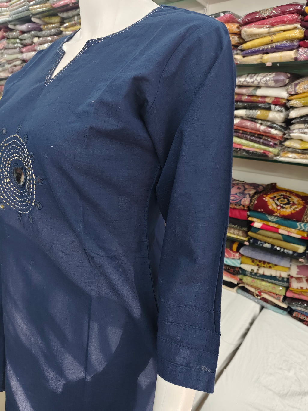 Navy Blue Short Top in Soft Cotton Flex – Elegant & Comfortable Daily Wear