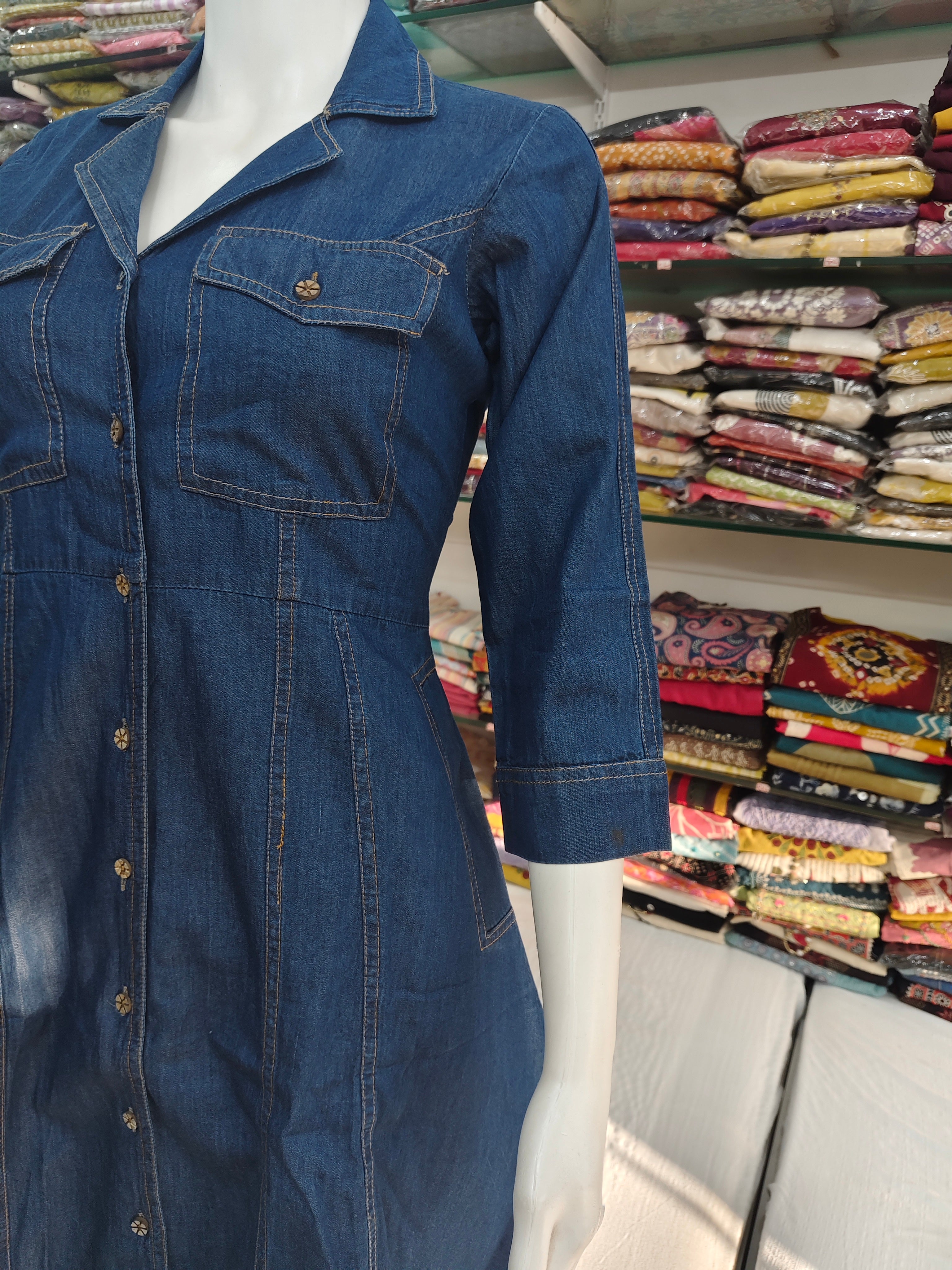 Women’s Denim Shirt Dress | Stylish Button-Down One Piece with Collar & Pockets