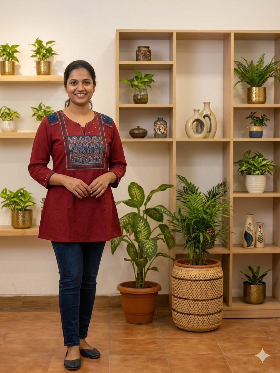 Pure Kutchi Cotton Handcrafted Short Top with Traditional Embroidery