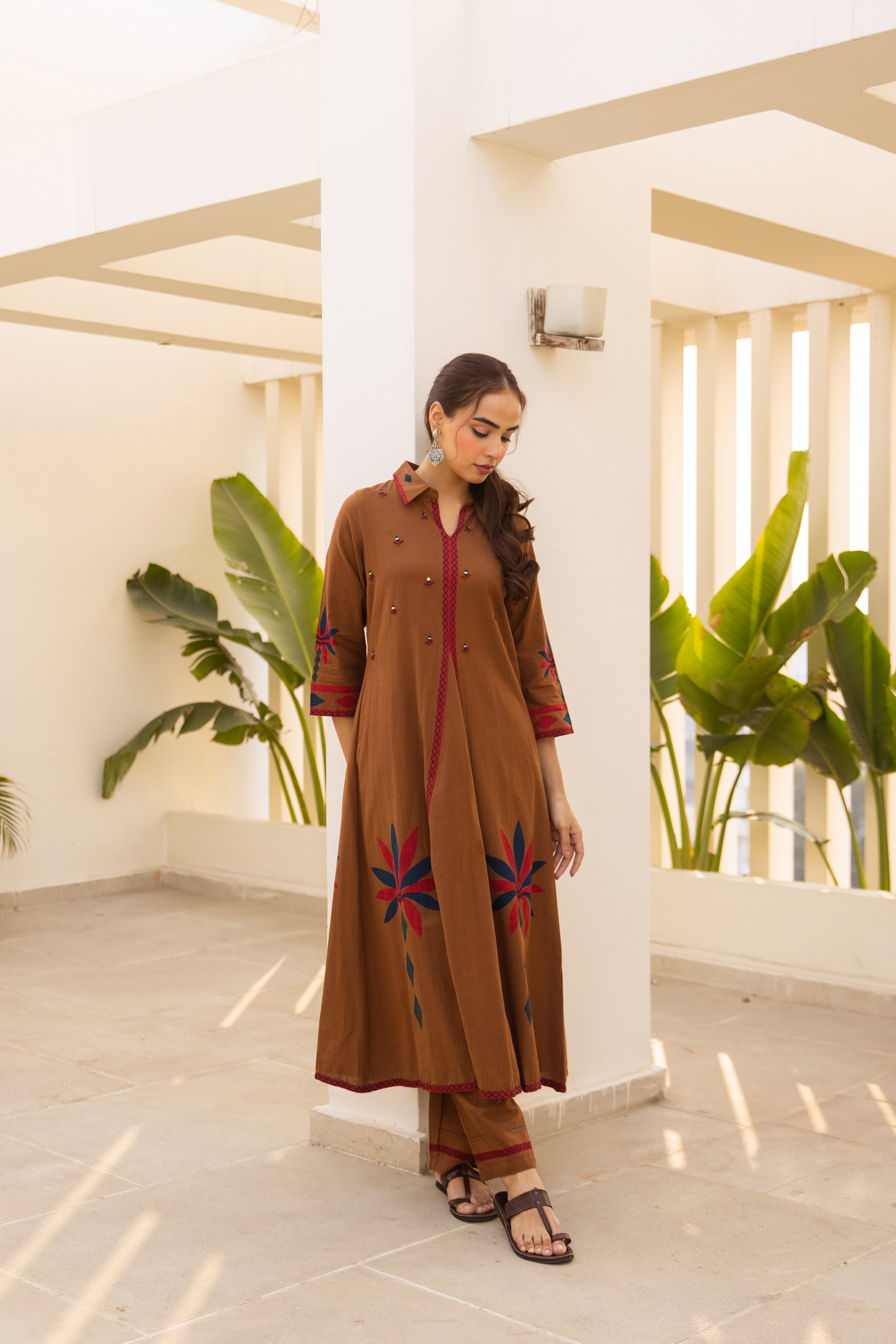 Soft Cotton flex Printed Brown 2-Piece Set