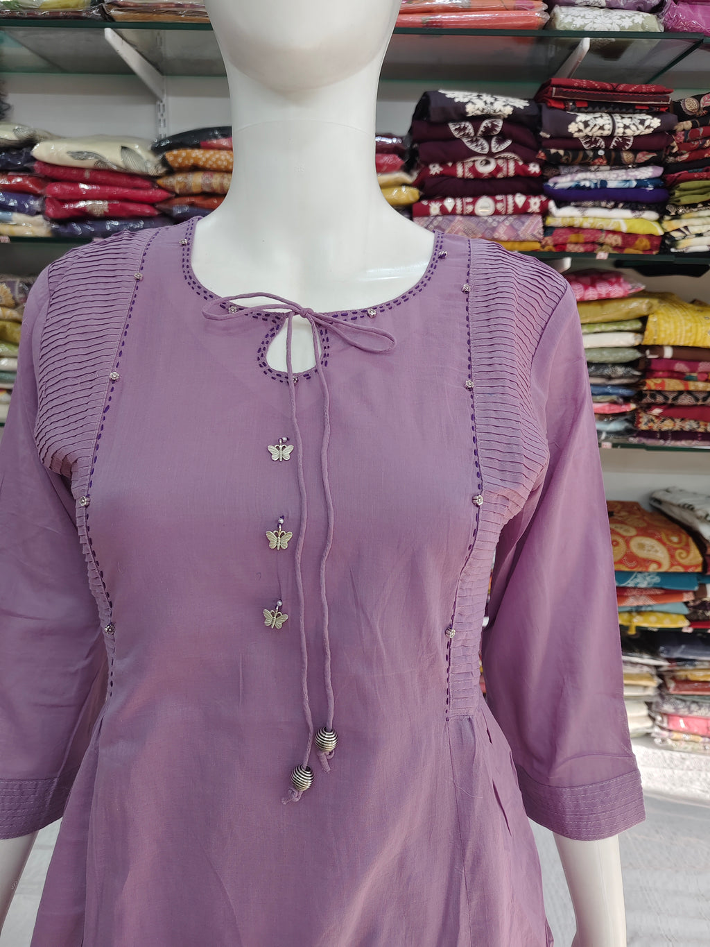 Elegant Cotton Flex 2-Piece Kurti Palazzo Set – Lavender Purple