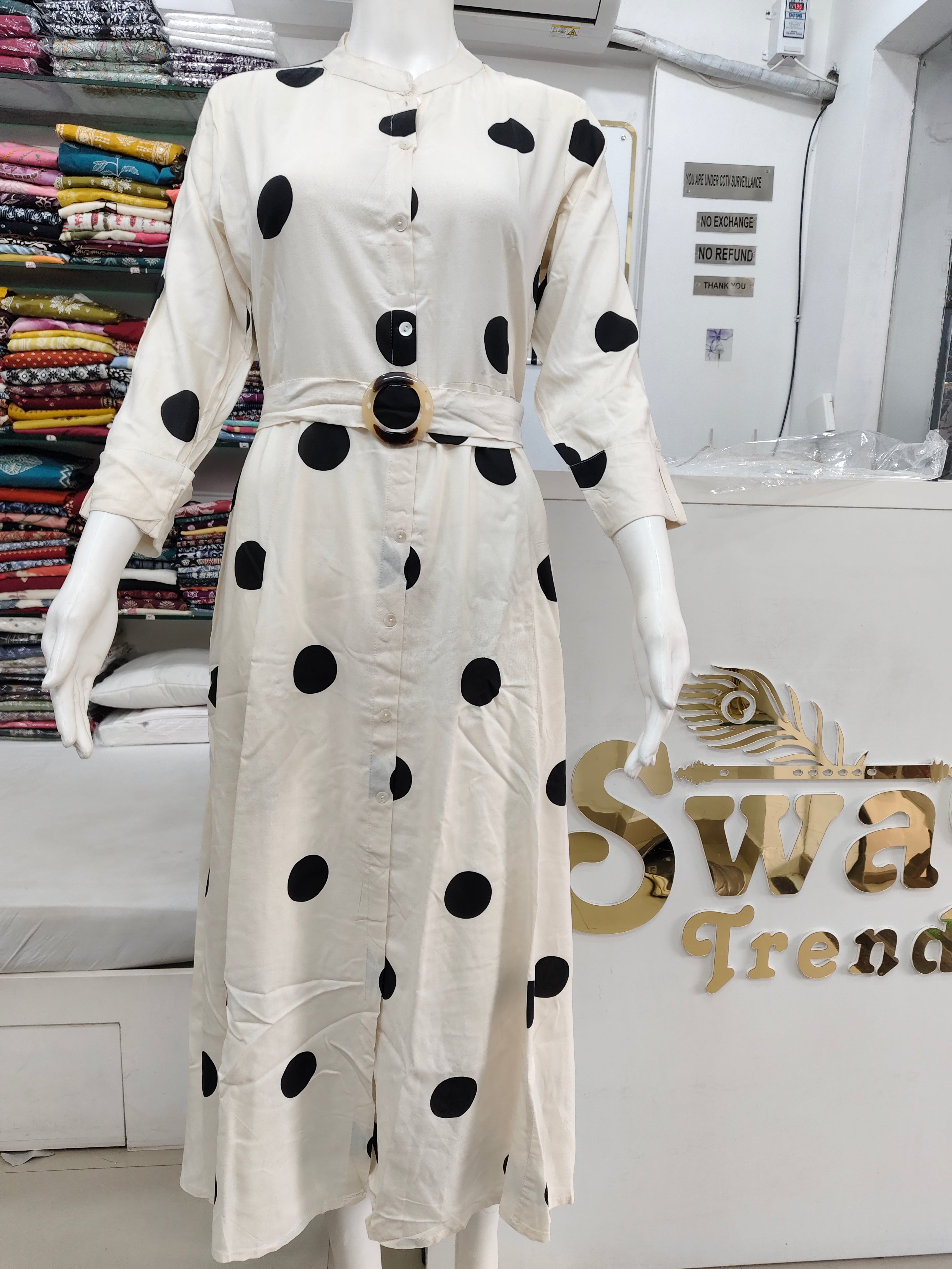 Elegant Polka Dot Belted One-Piece Dress – Imported Fabric | Button-Down Midi Dress for Women