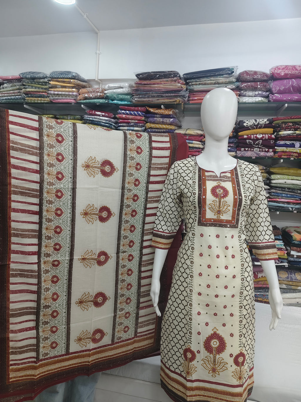 Women’s Pure Cotton Printed 3 Piece Suit Set with Dupatta | Ethnic Straight Kurta Pant Set