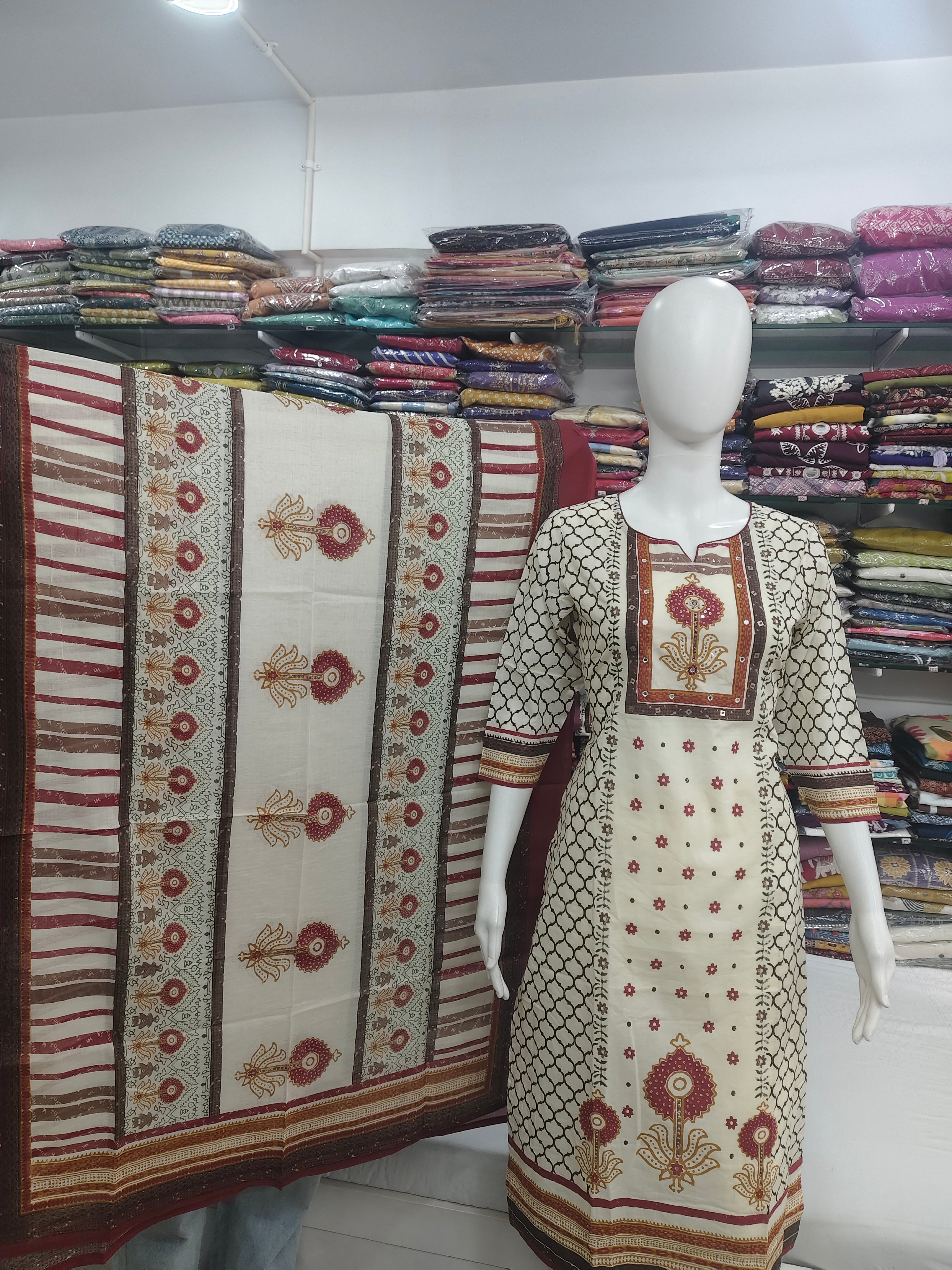Women’s Pure Cotton Printed 3 Piece Suit Set with Dupatta | Ethnic Straight Kurta Pant Set