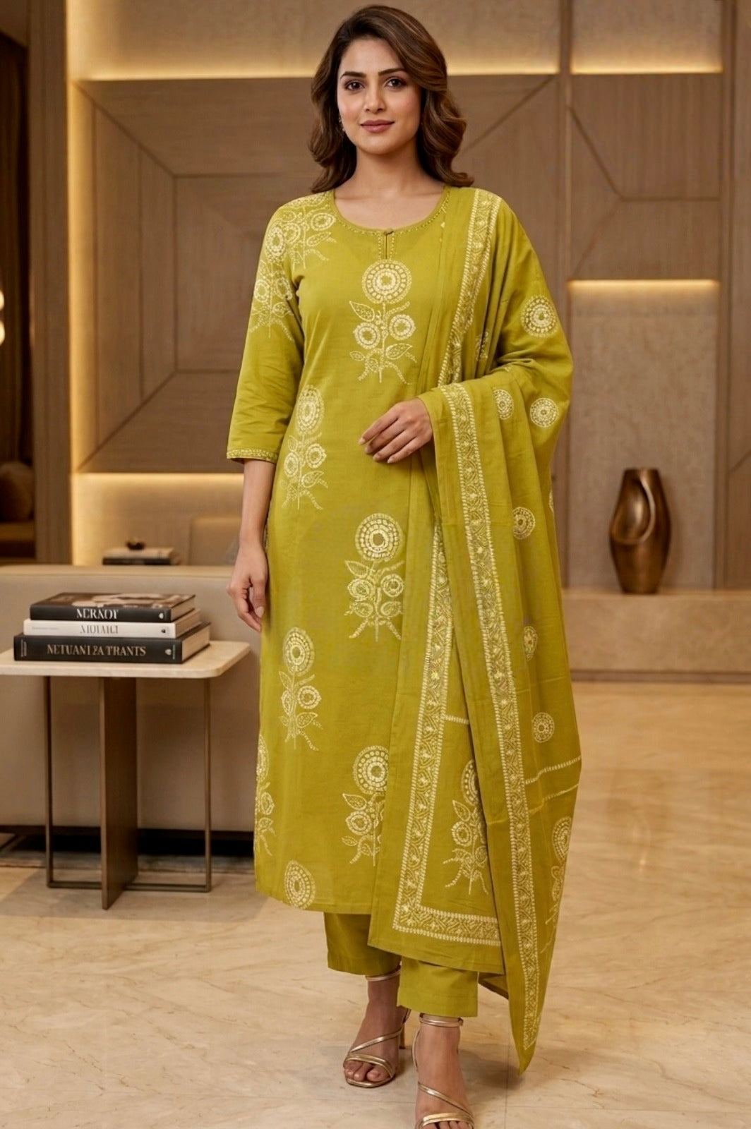 Mustard Yellow Floral Printed Kurta Set with Dupatta | 3 Piece Ethnic Suit Set
