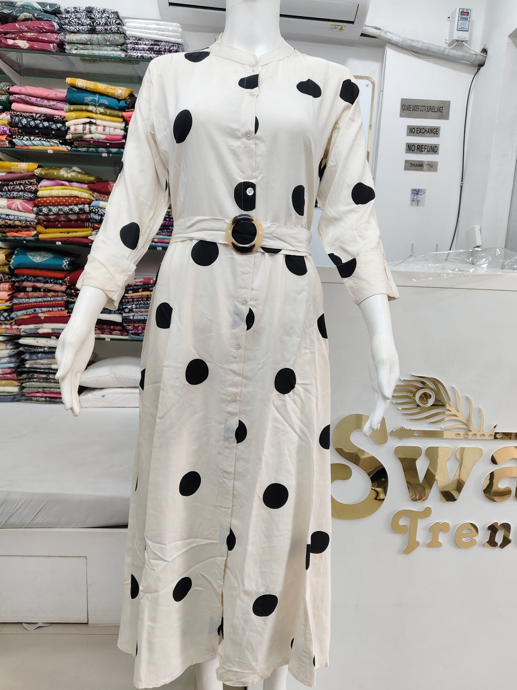Elegant Polka Dot Belted One-Piece Dress – Imported Fabric | Button-Down Midi Dress for Women