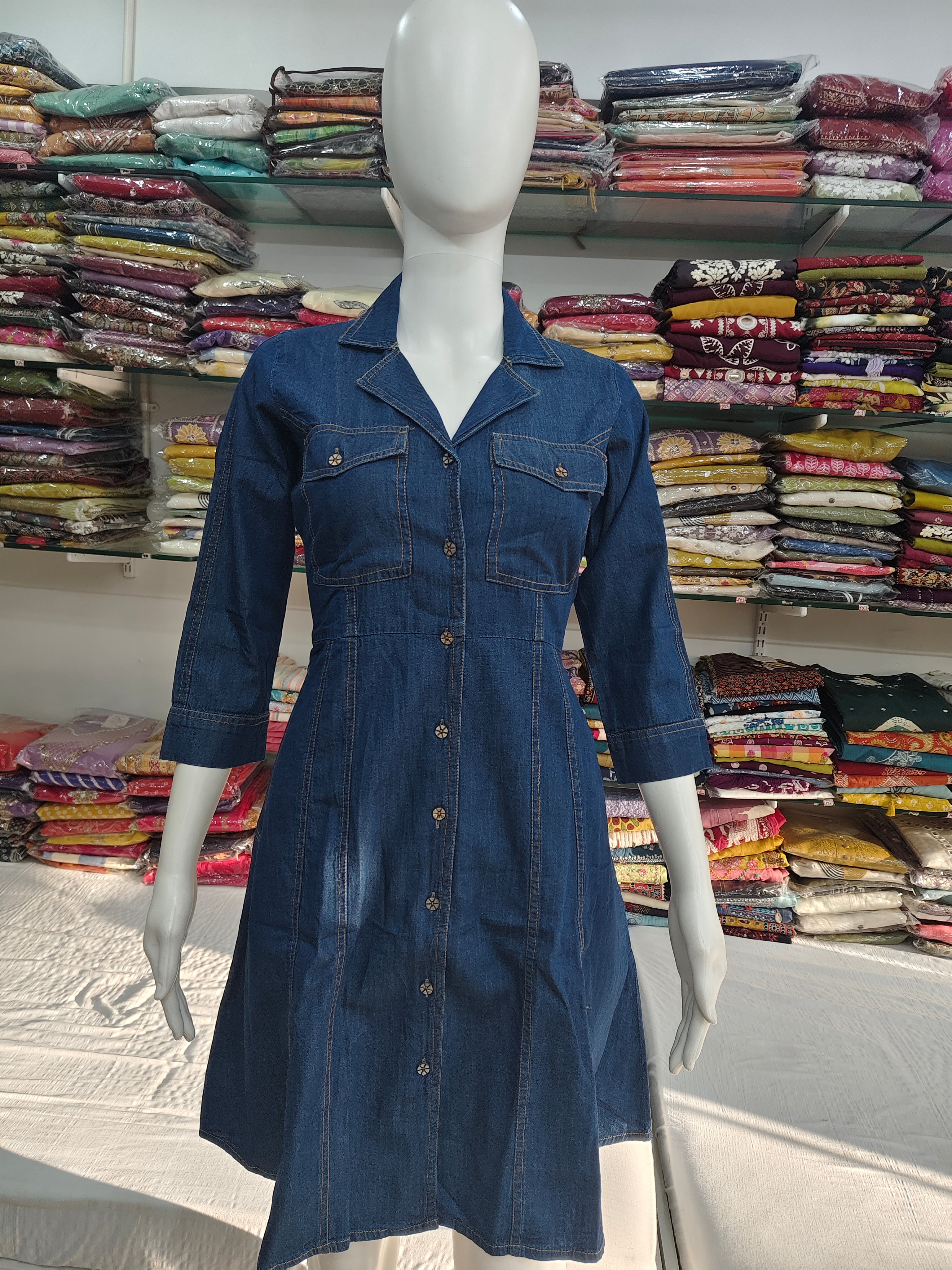 Women’s Denim Shirt Dress | Stylish Button-Down One Piece with Collar & Pockets