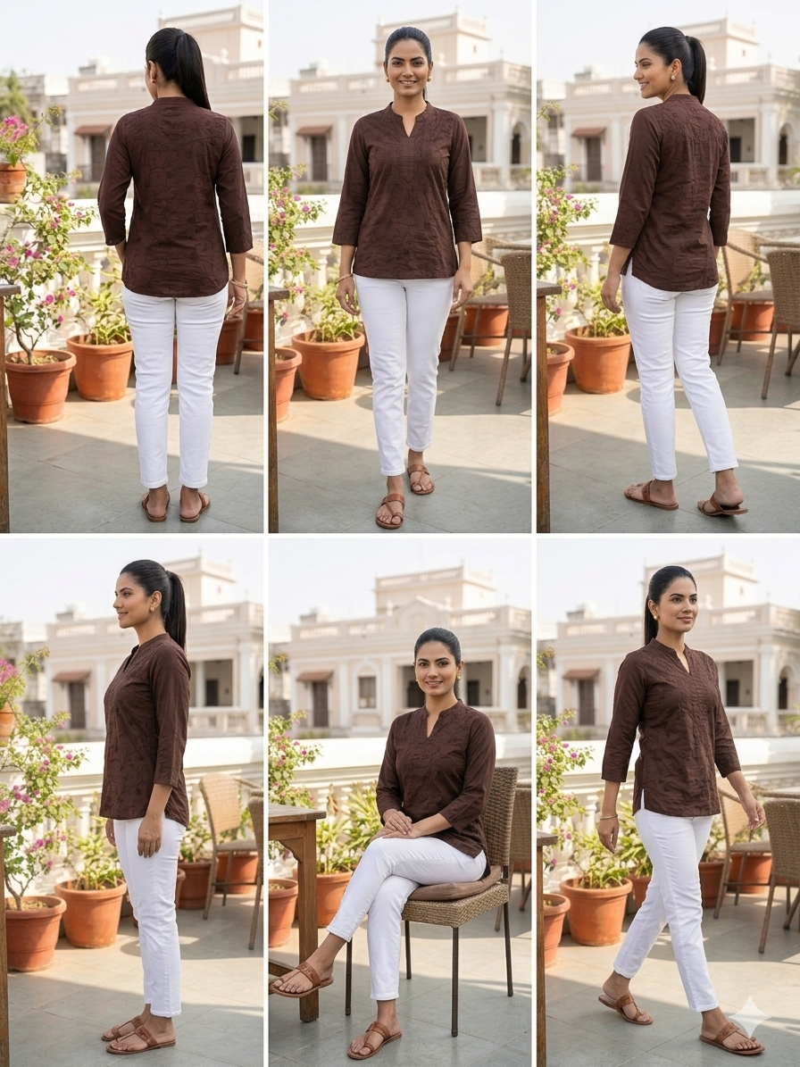 Elegant Coffee Brown Embroidered Cotton Shirt for Women