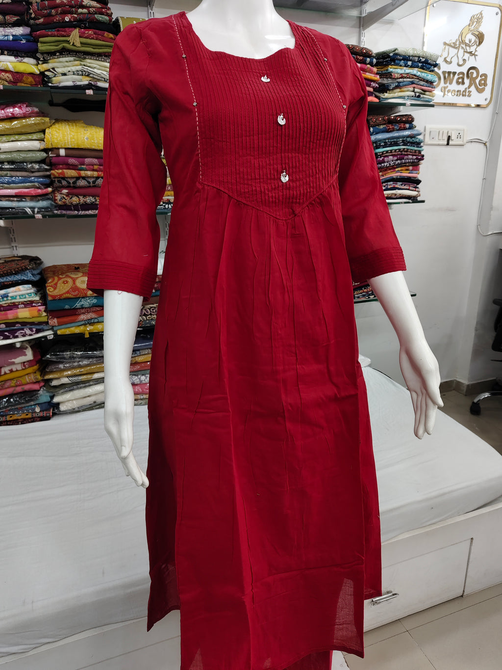 Elegant Mul Cotton 2-Piece Red Kurti Palazzo Set – Soft & Breathable Daily Wear