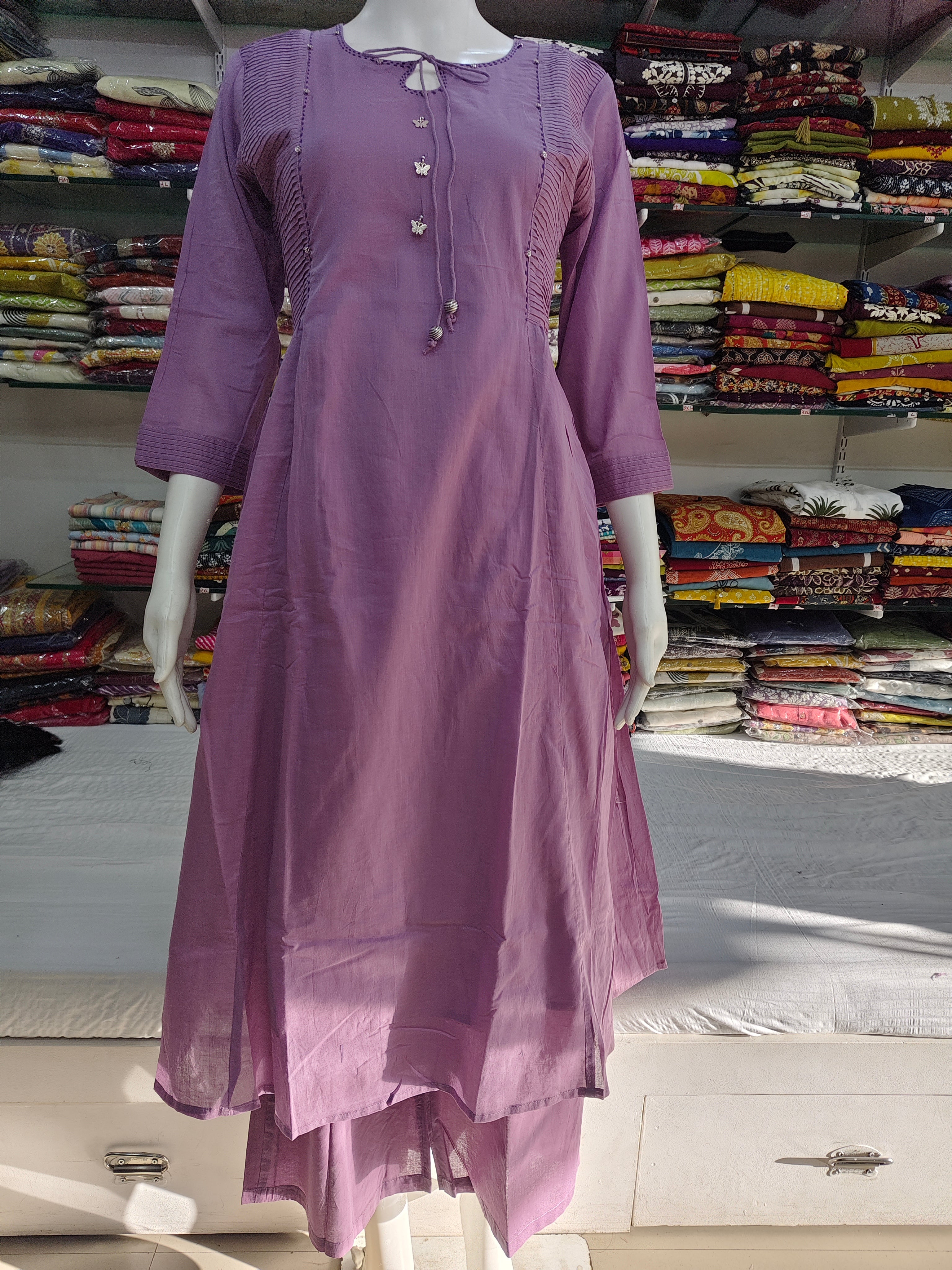 Elegant Cotton Flex 2-Piece Kurti Palazzo Set – Lavender Purple