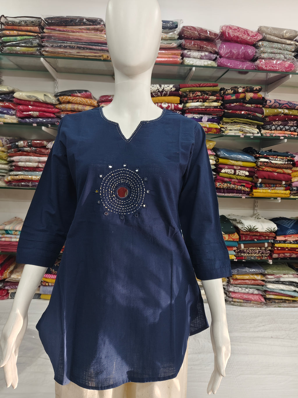 Navy Blue Short Top in Soft Cotton Flex – Elegant & Comfortable Daily Wear