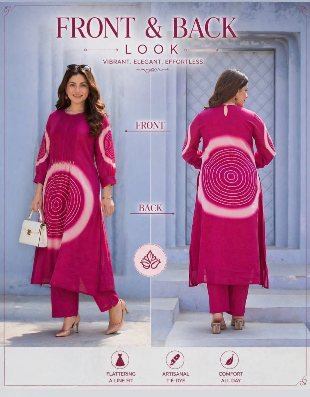 Pure Mul Royal Indigo Tie-Dye Pleated Kurta Set with both side pocket