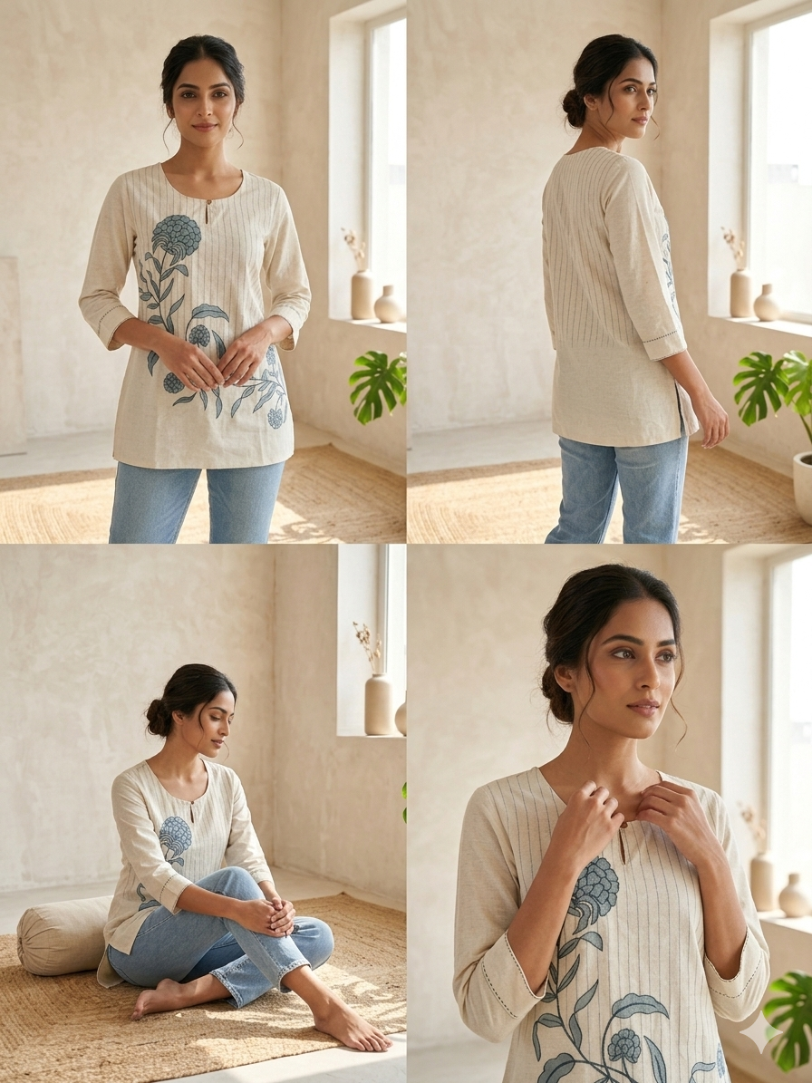 Elegant Cotton Flex Floral Embroidered Short Top for Women