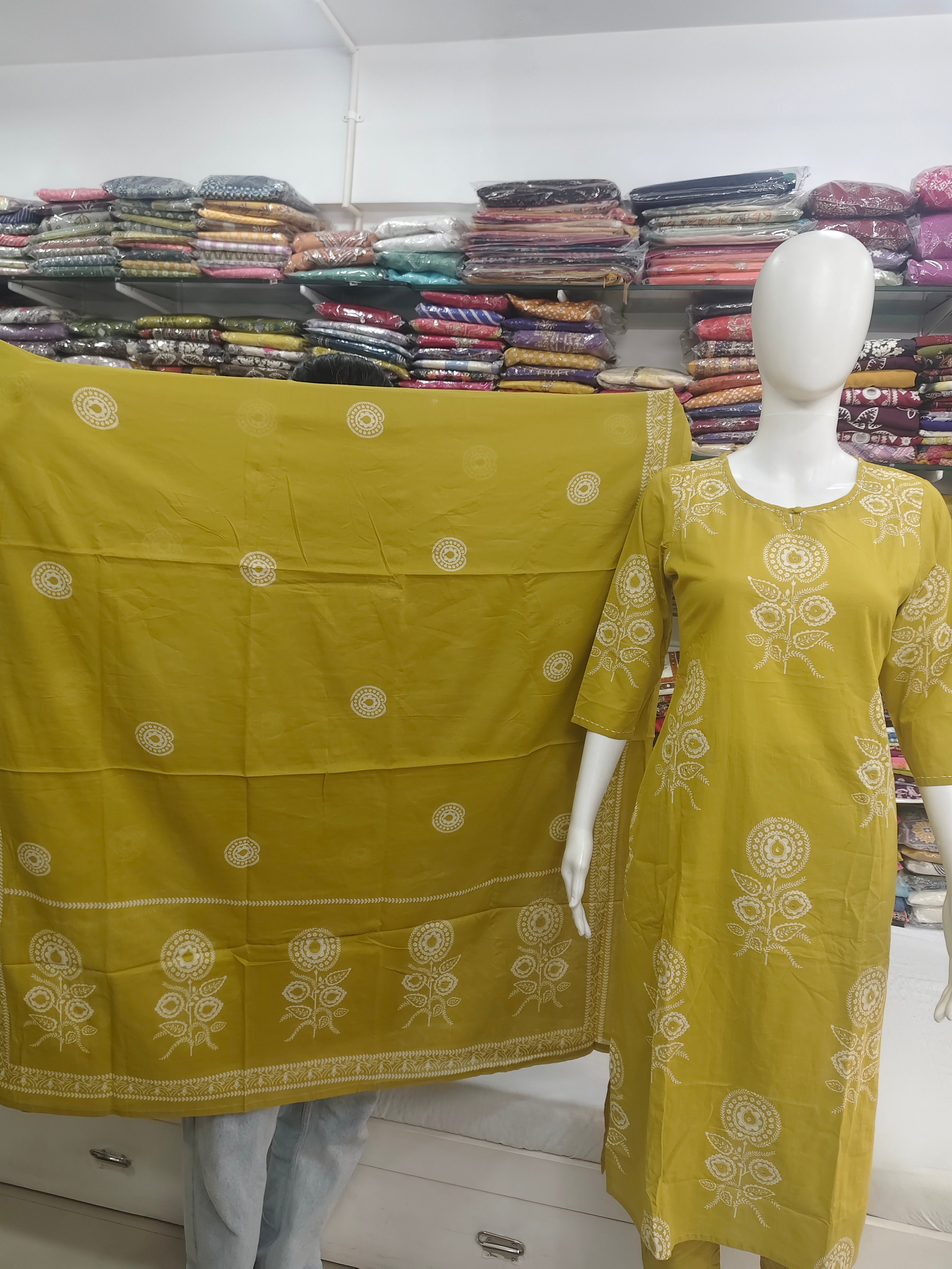 Mustard Yellow Floral Printed Kurta Set with Dupatta | 3 Piece Ethnic Suit Set
