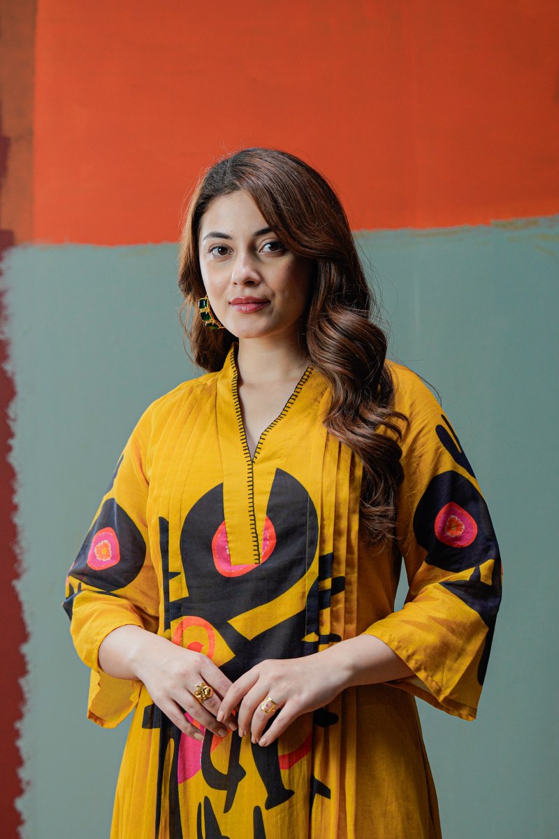 Mustard Abstract Print Kurta Pant Set – Statement Ethnic Co-Ord for Women