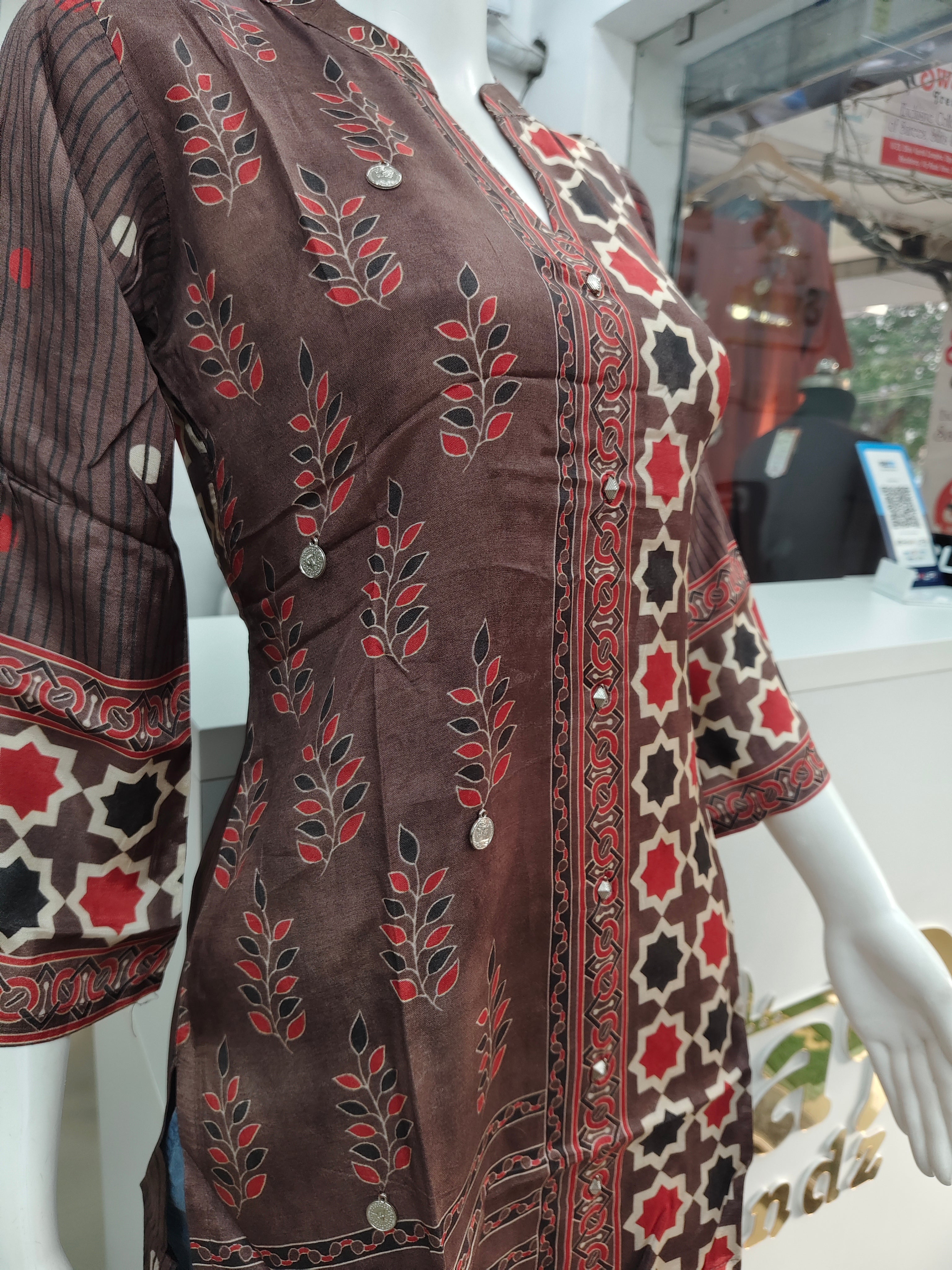 Classic Silk Printed Short Kurti Top for Women | Elegant Ethnic Casual Wear