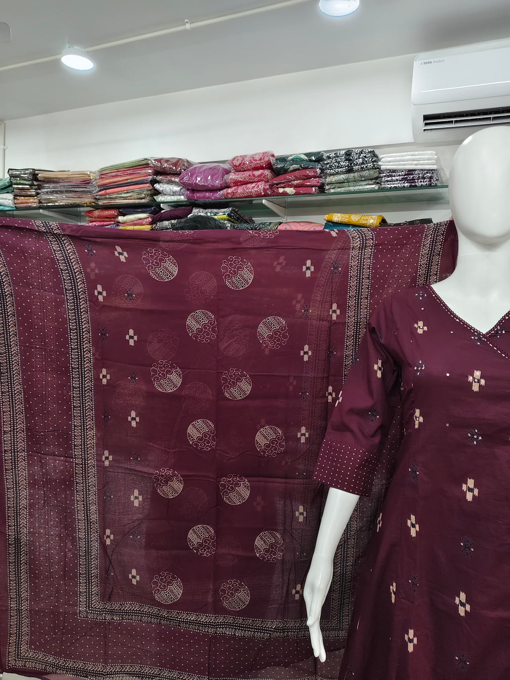 Elegant Wine Cotton Printed Kurta Set with Dupatta – 3 Piece Ethnic Suit