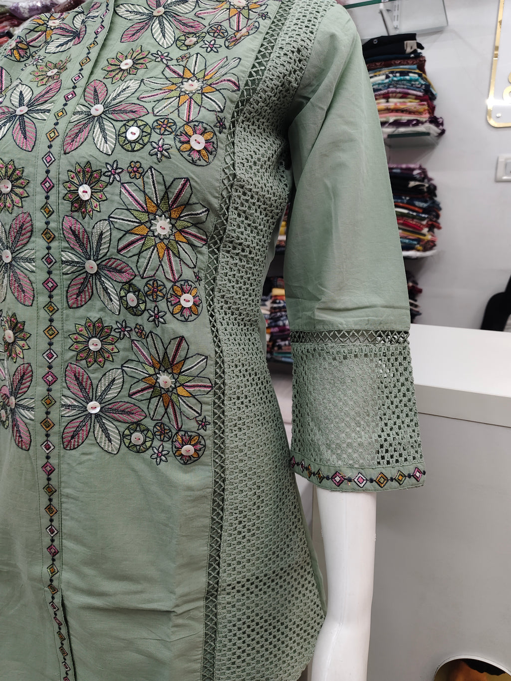 Sage Pastel Green Embroidered and Crochet Co-Ord Set