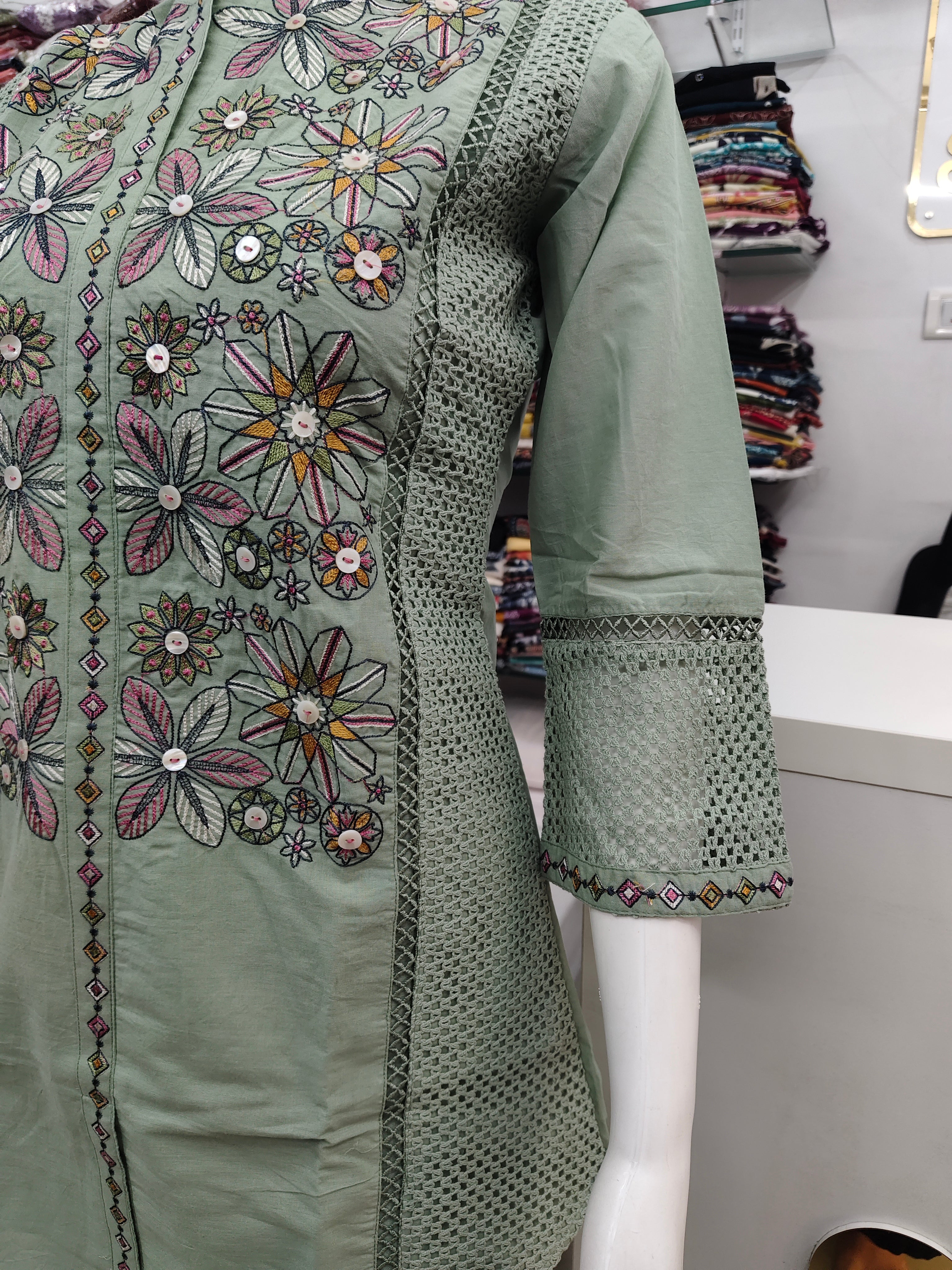 Sage Pastel Green Embroidered and Crochet Co-Ord Set
