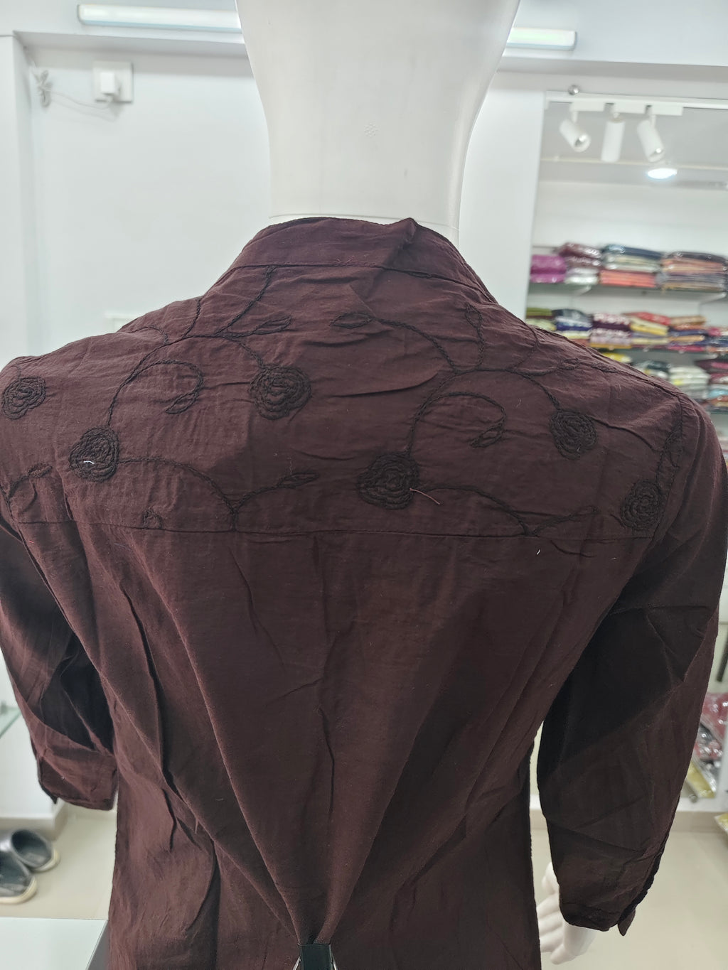 Elegant Coffee Brown Embroidered Cotton Shirt for Women