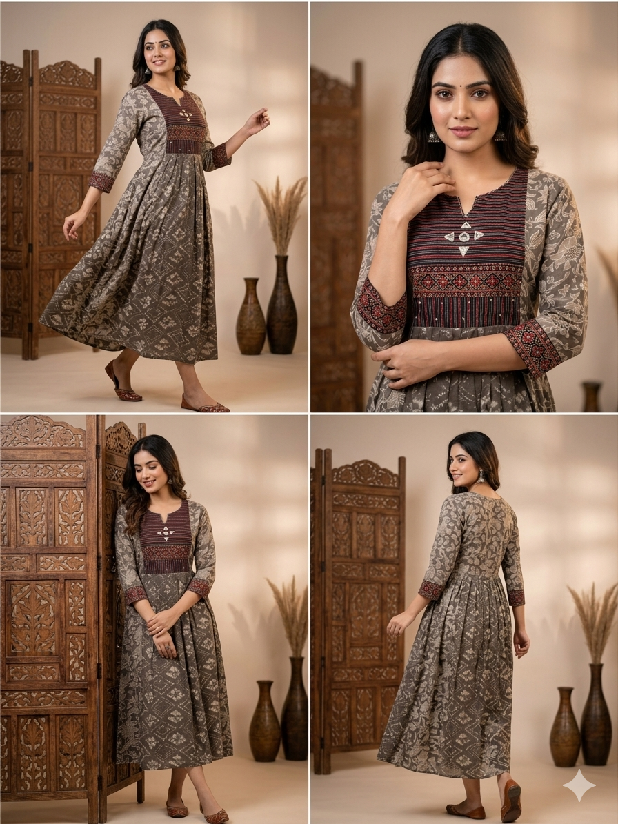 Elegant Printed Cotton 2 Piece Kurti Set for Women