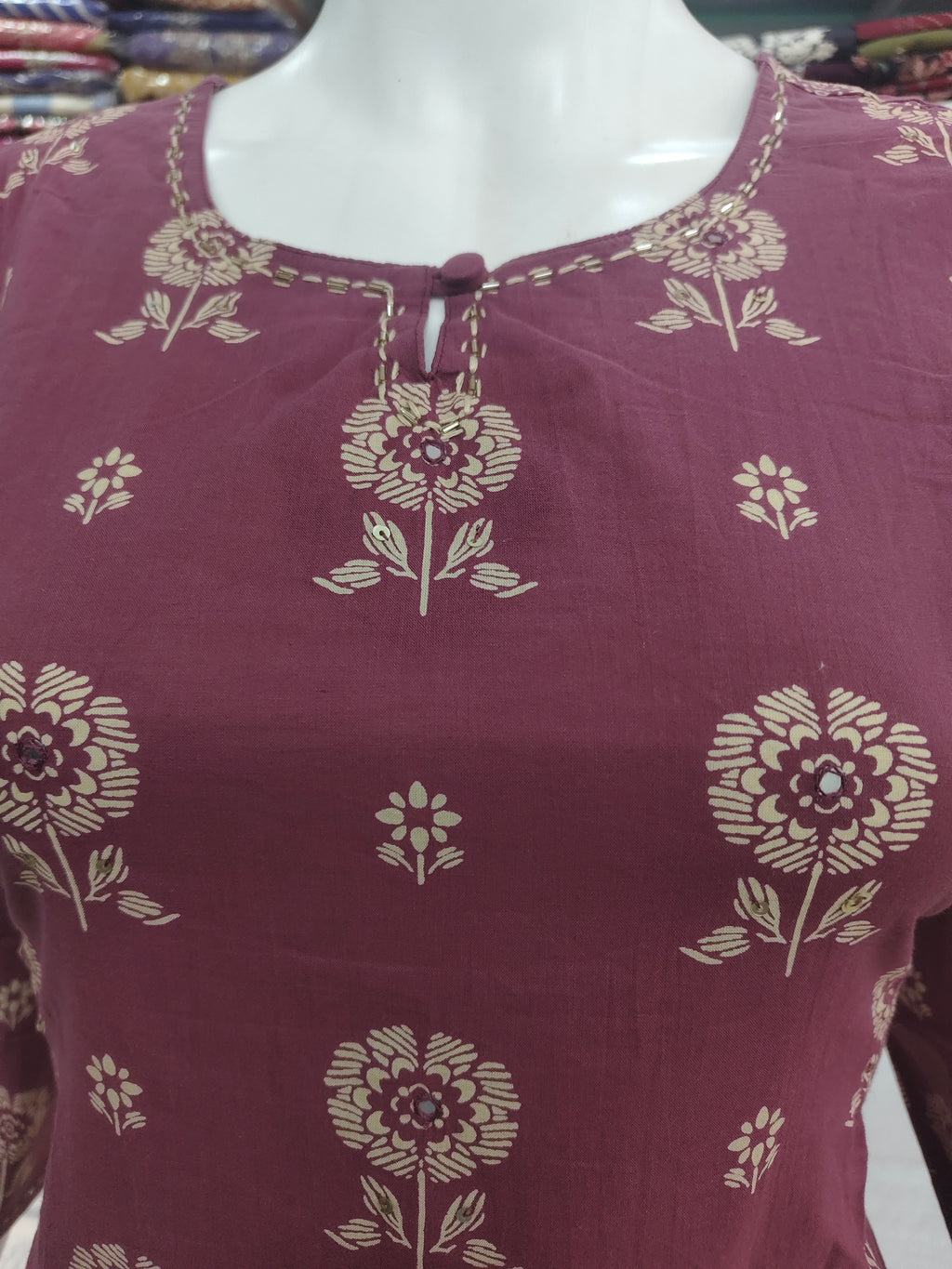 Elegant Mauve Floral Printed 3 Piece Suit Set for Women