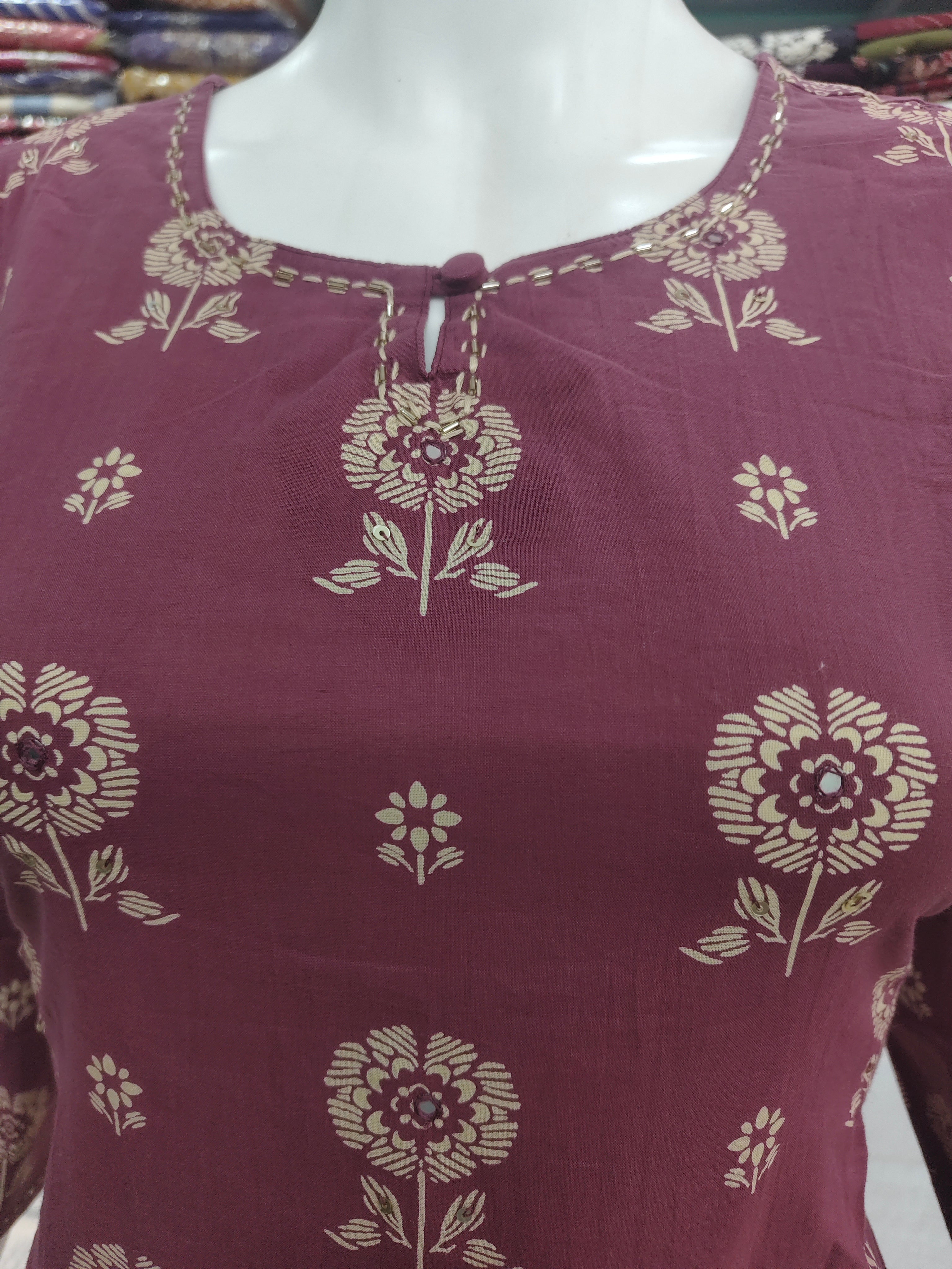 Elegant Mauve Floral Printed 3 Piece Suit Set for Women