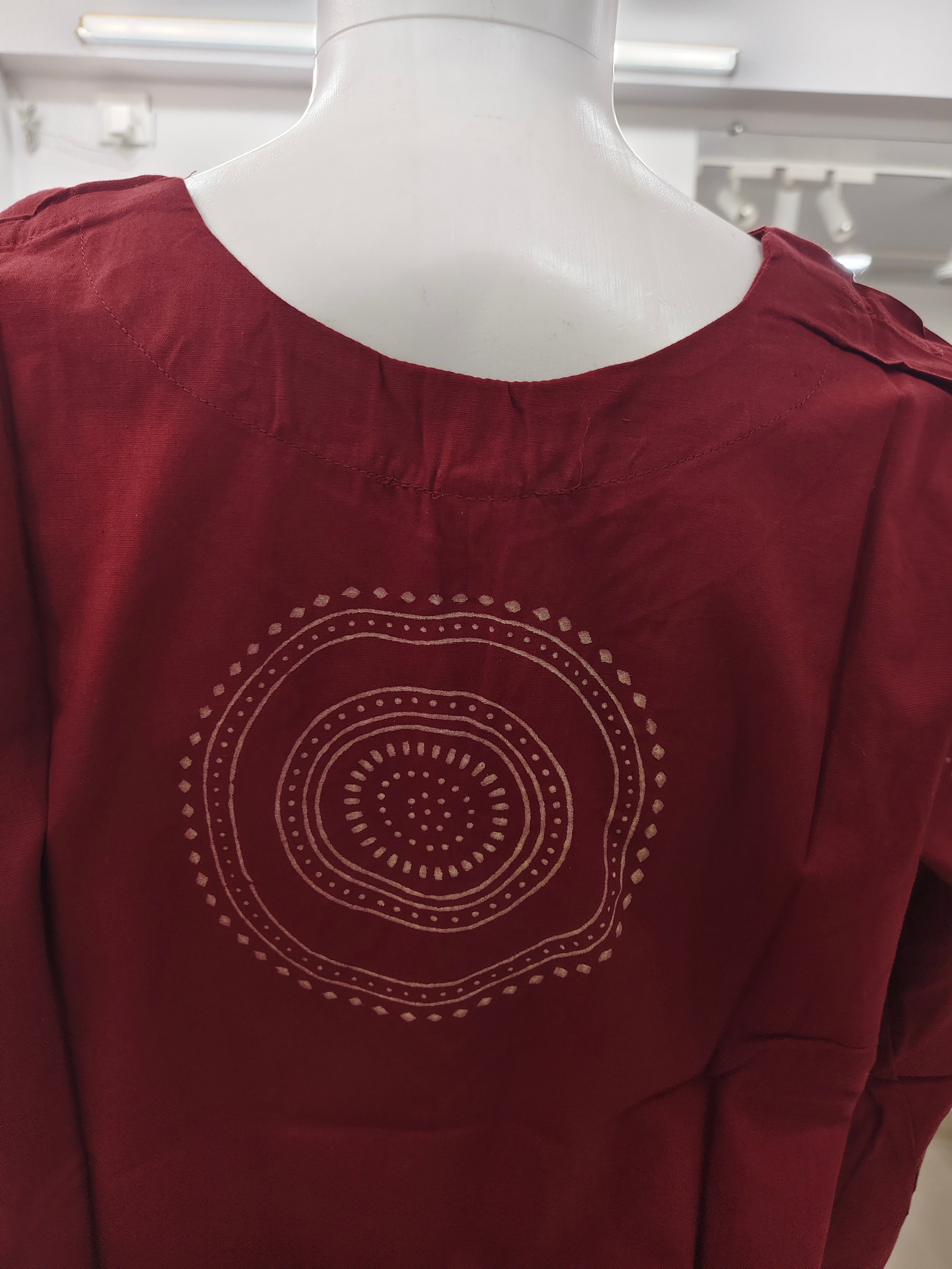 Maroon Cotton Flex embroidery and handboocked Short Top (3XL to 5XL) – Elegant Ethnic Casual Wear