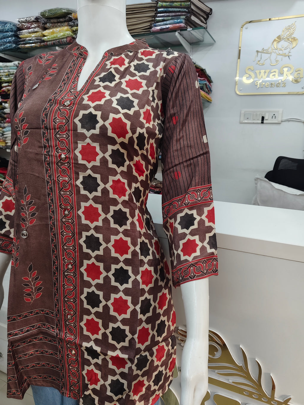 Classic Silk Printed Short Kurti Top for Women | Elegant Ethnic Casual Wear