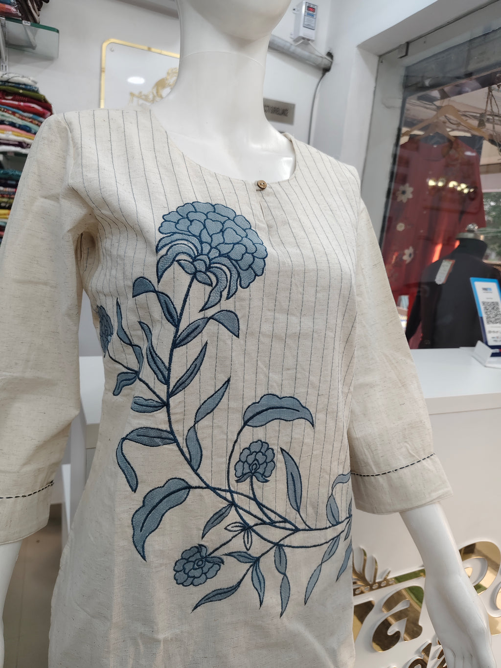 Elegant Cotton Flex Floral Embroidered Short Top for Women