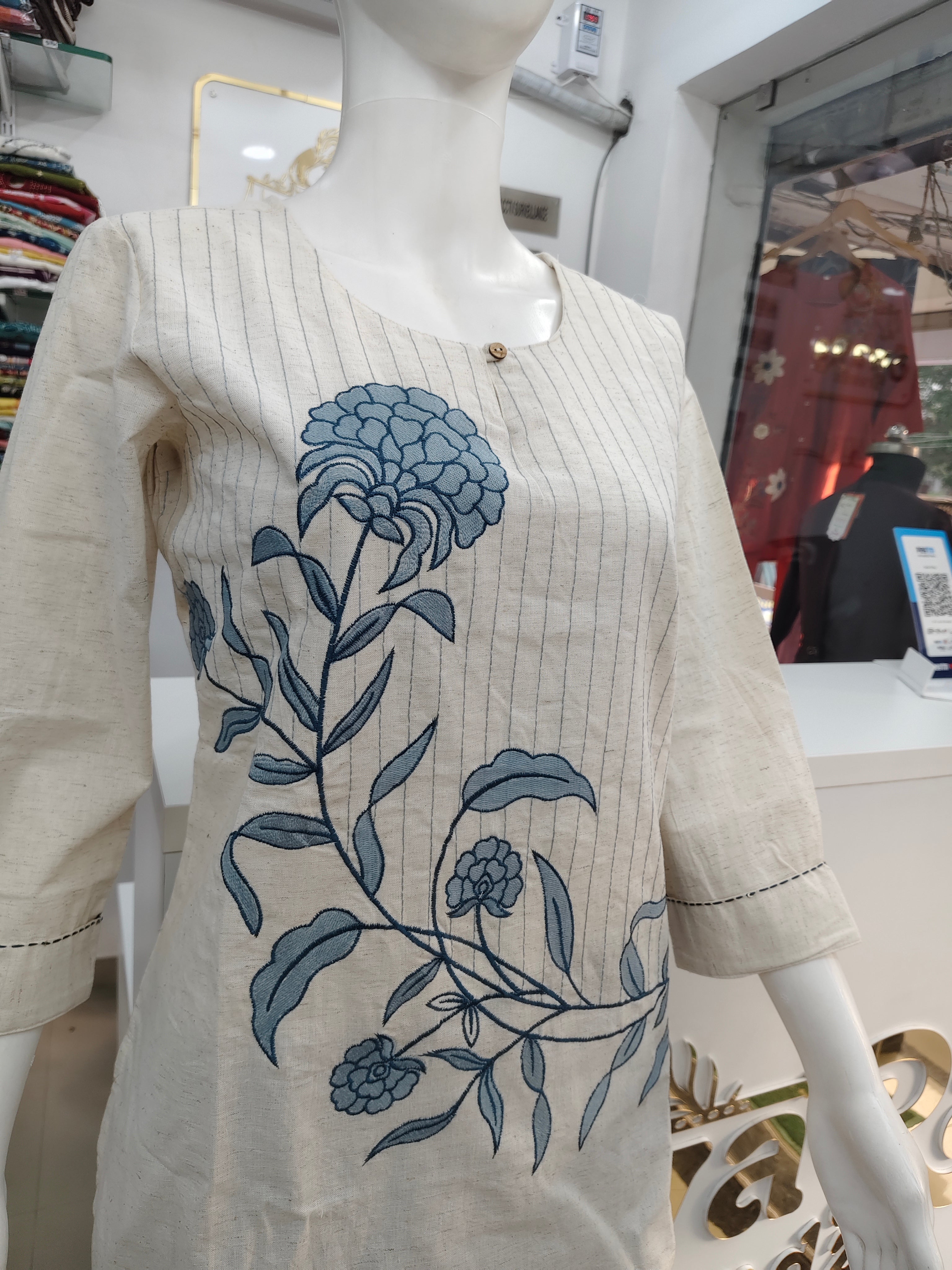 Elegant Cotton Flex Floral Embroidered Short Top for Women