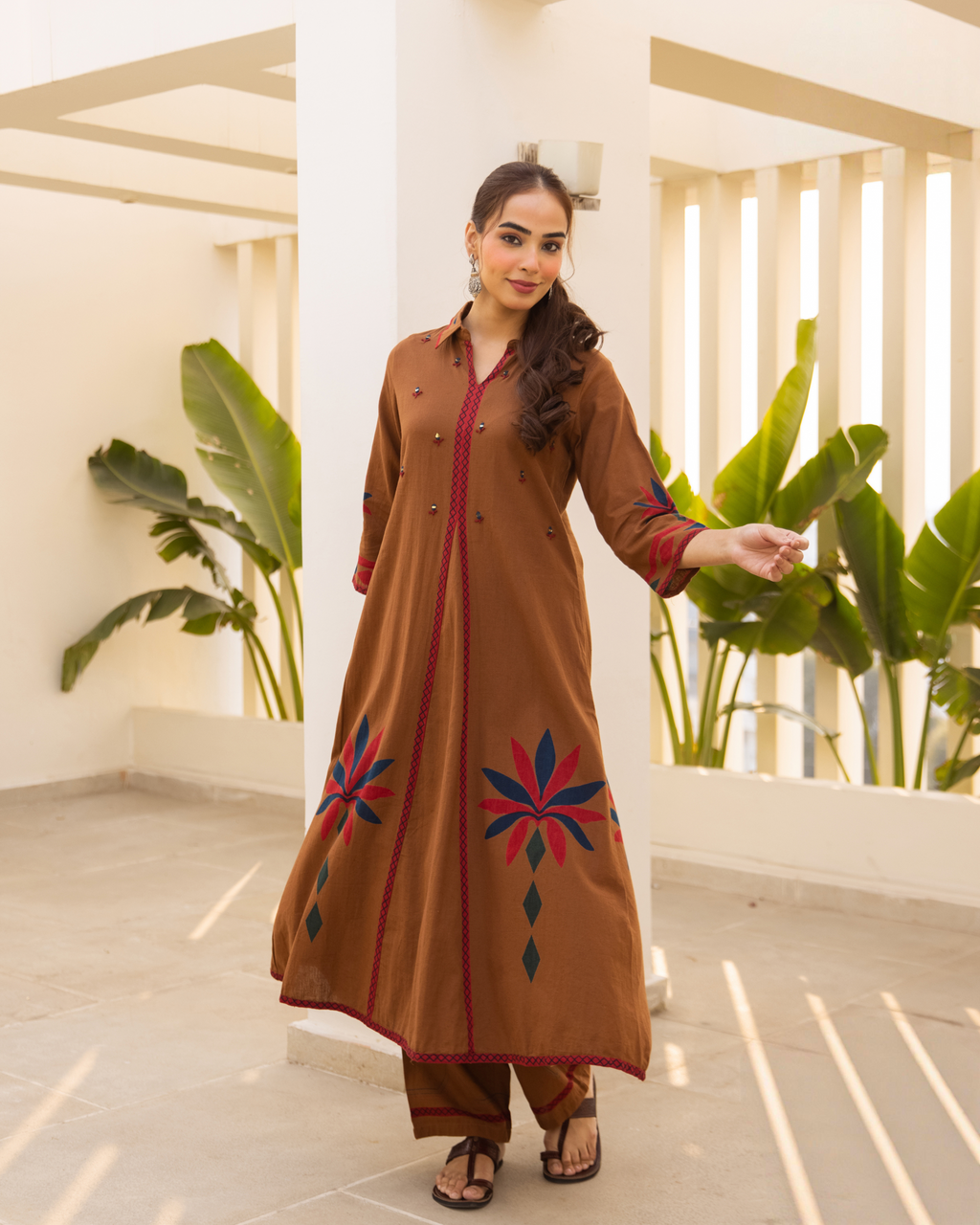 Soft Cotton flex Printed Brown 2-Piece Set