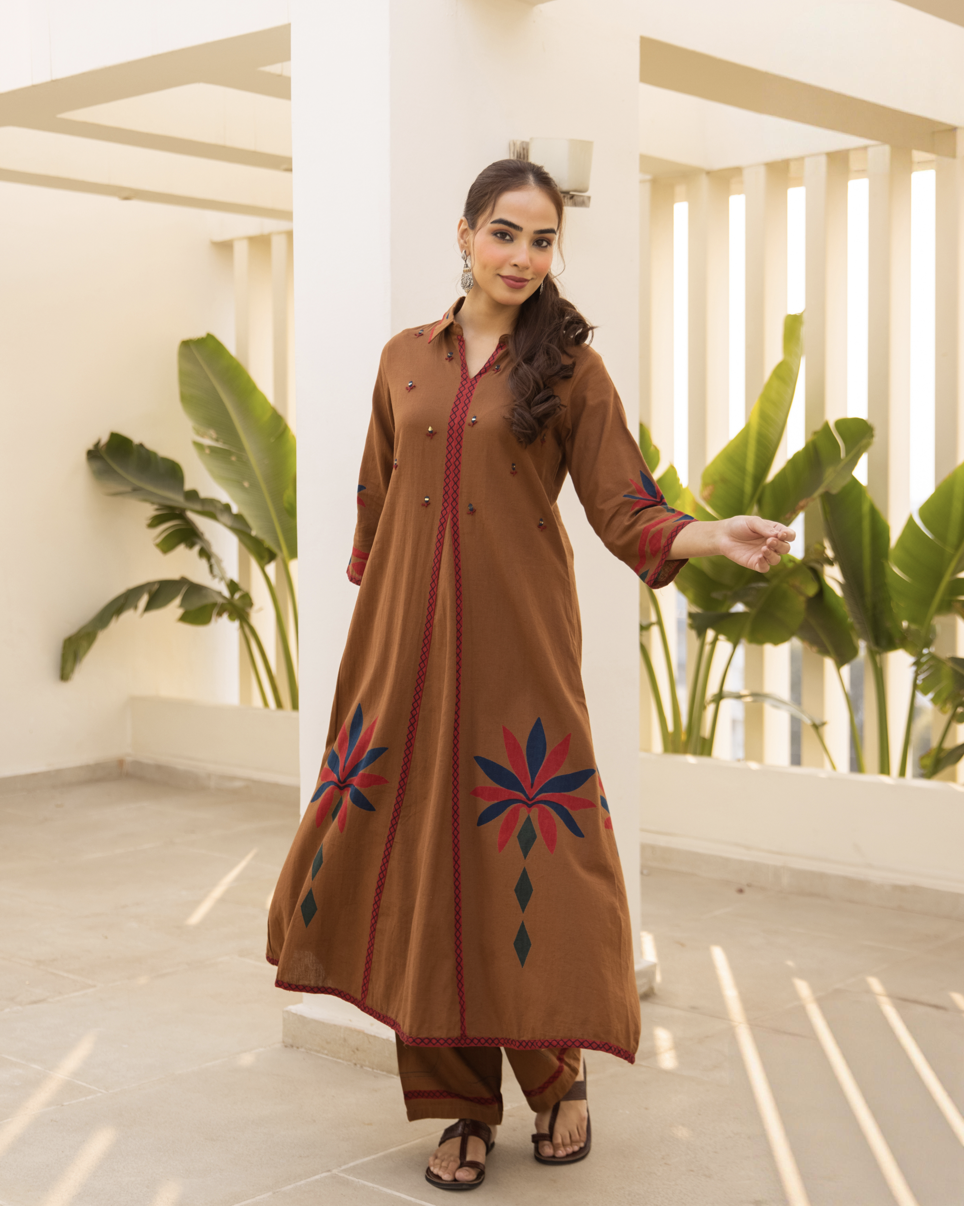 Soft Cotton flex Printed Brown 2-Piece Set