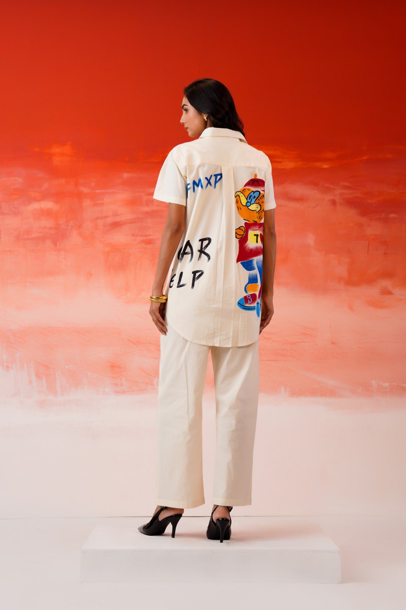 Ivory Graphic Shirt & Pant Co-Ord Set – Contemporary Statement Look