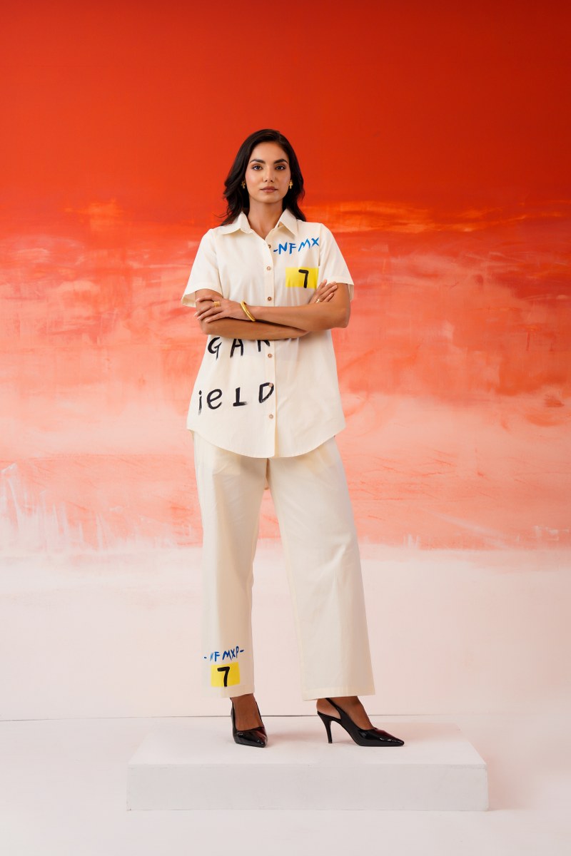 Ivory Graphic Shirt & Pant Co-Ord Set – Contemporary Statement Look