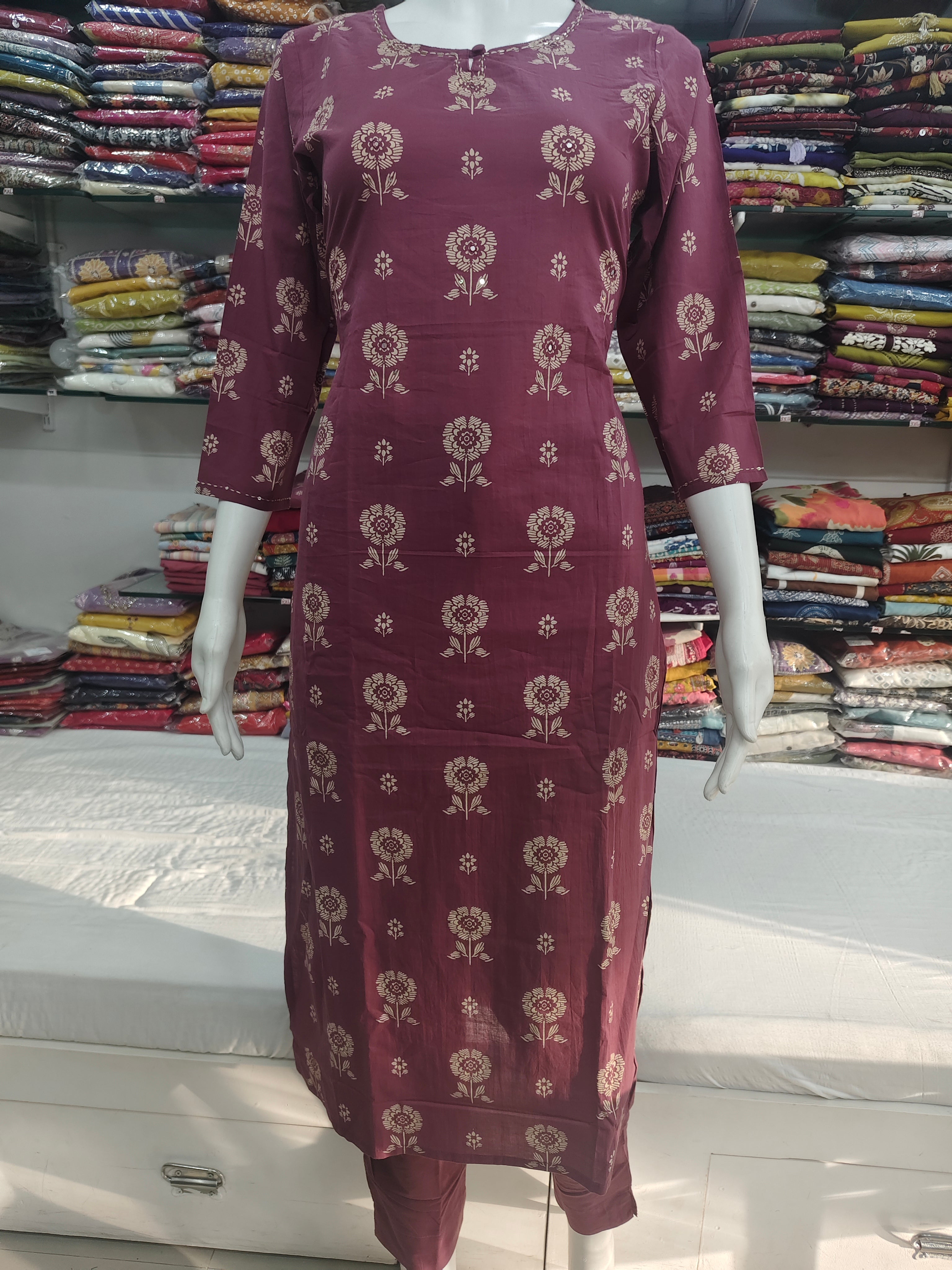 Elegant Mauve Floral Printed 3 Piece Suit Set for Women